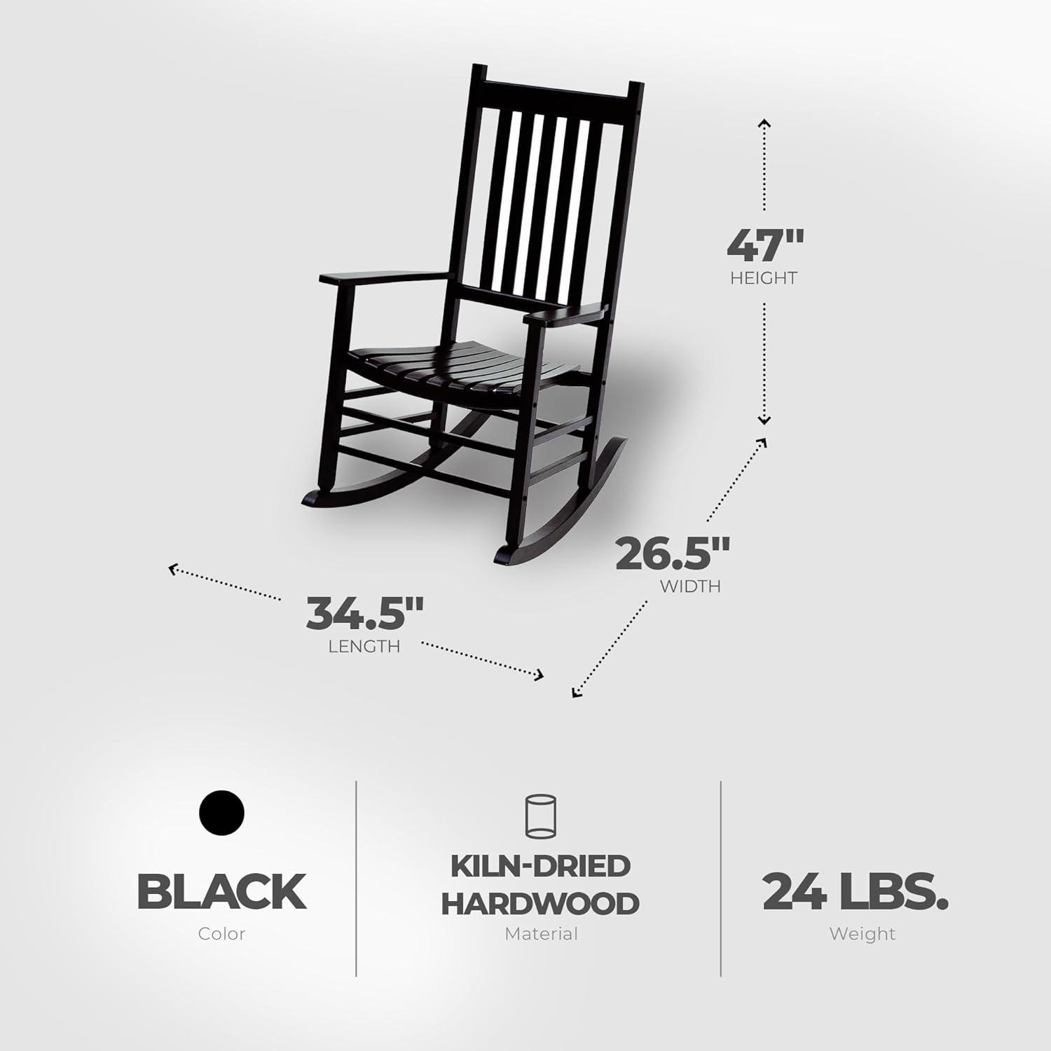 Jack Post Knollwood Mission Style Outdoor High Gloss Hardwood Rocker Chair with Slat Back Design, for Porch, Patio, Lawn, or Garden, Black