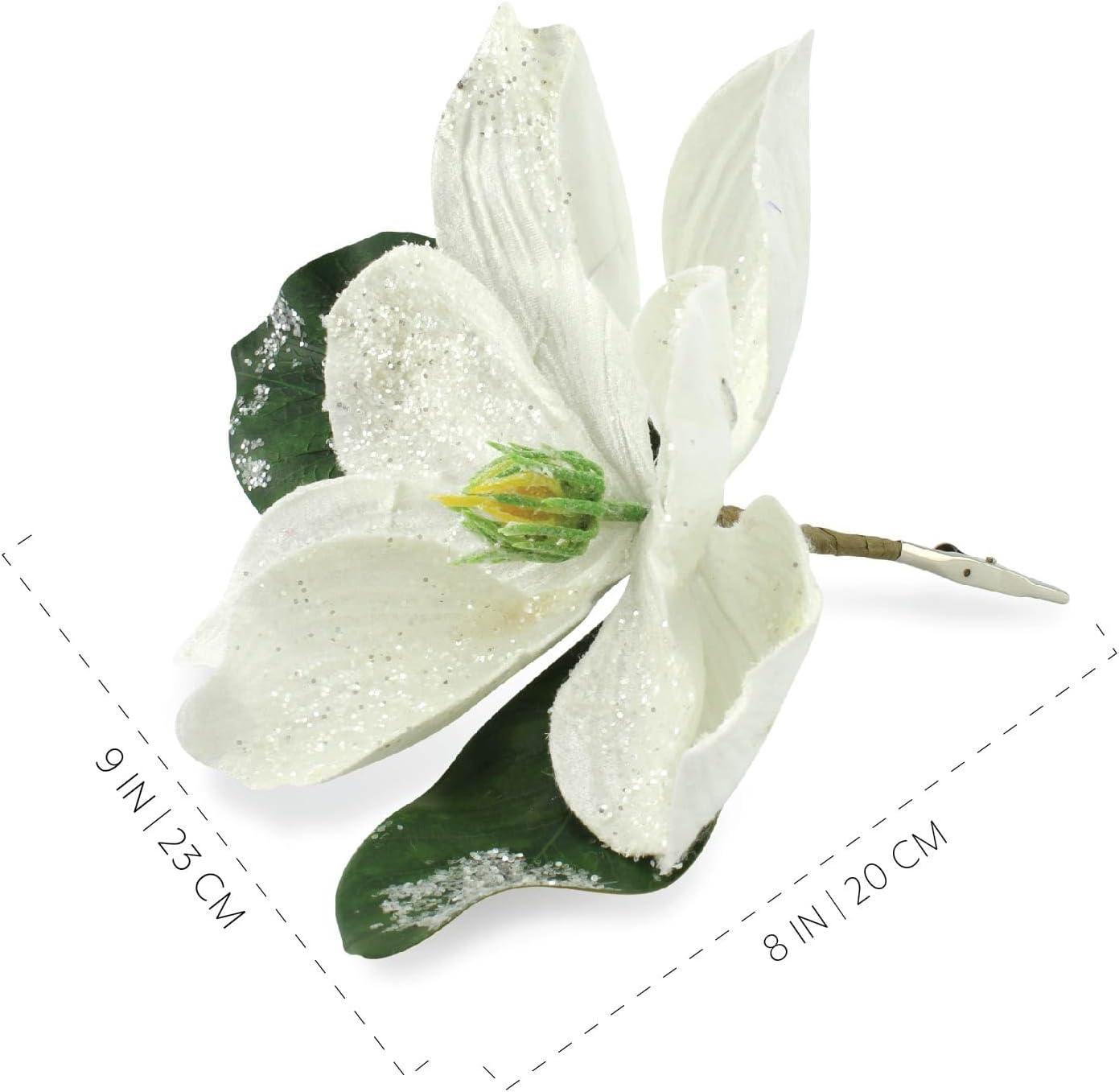 AuldHome Design Magnolia White Floral Picks, 3pk; Artificial Magnolia Greenery Flowers for Christmas and Seasonal Decor