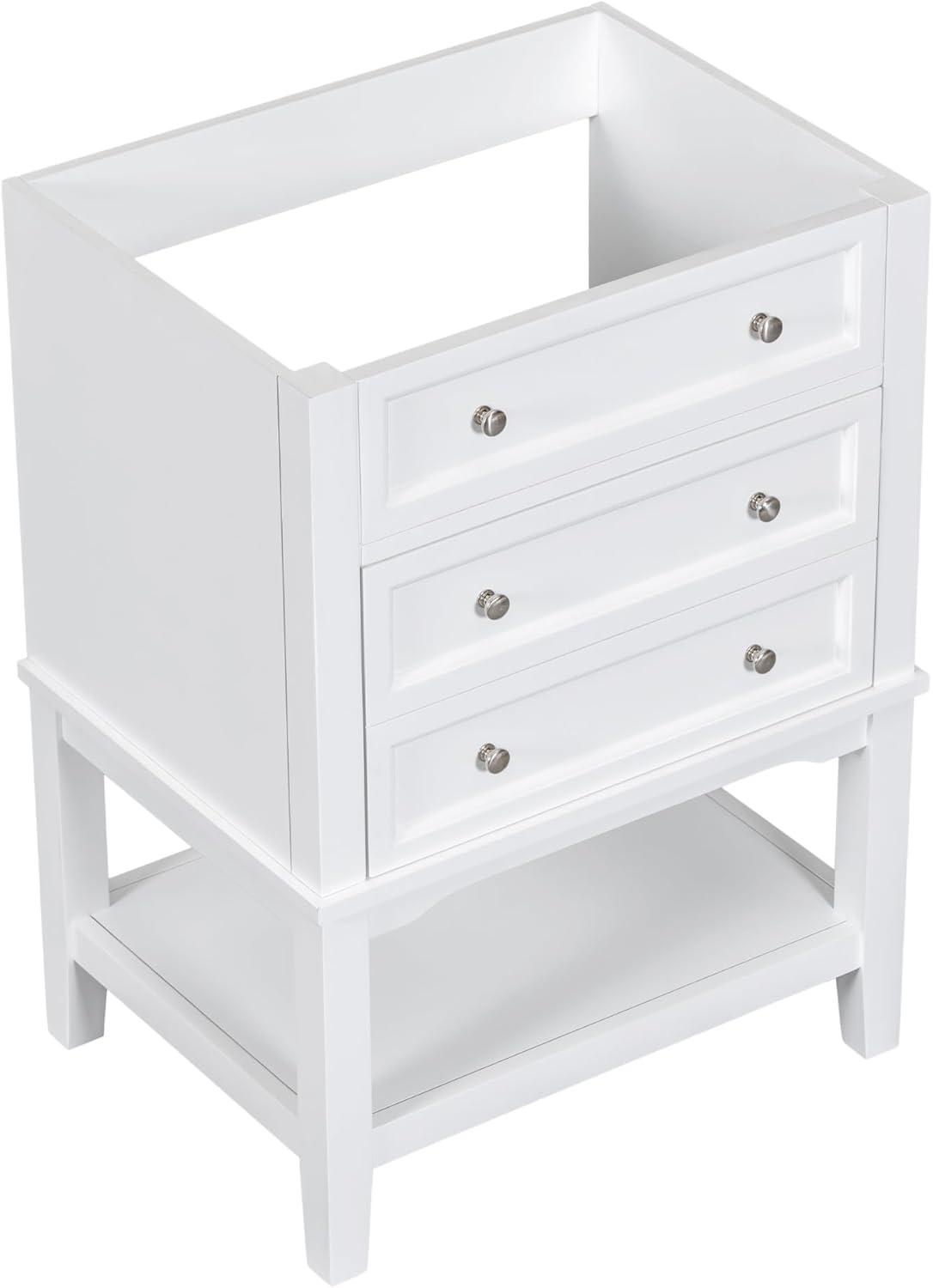 Seetaras 24" Bathroom Vanity with Drawer Open Shelf,Bathroom Storage Cabinet Without Sink, Base Only, Solid Wood Frame, White