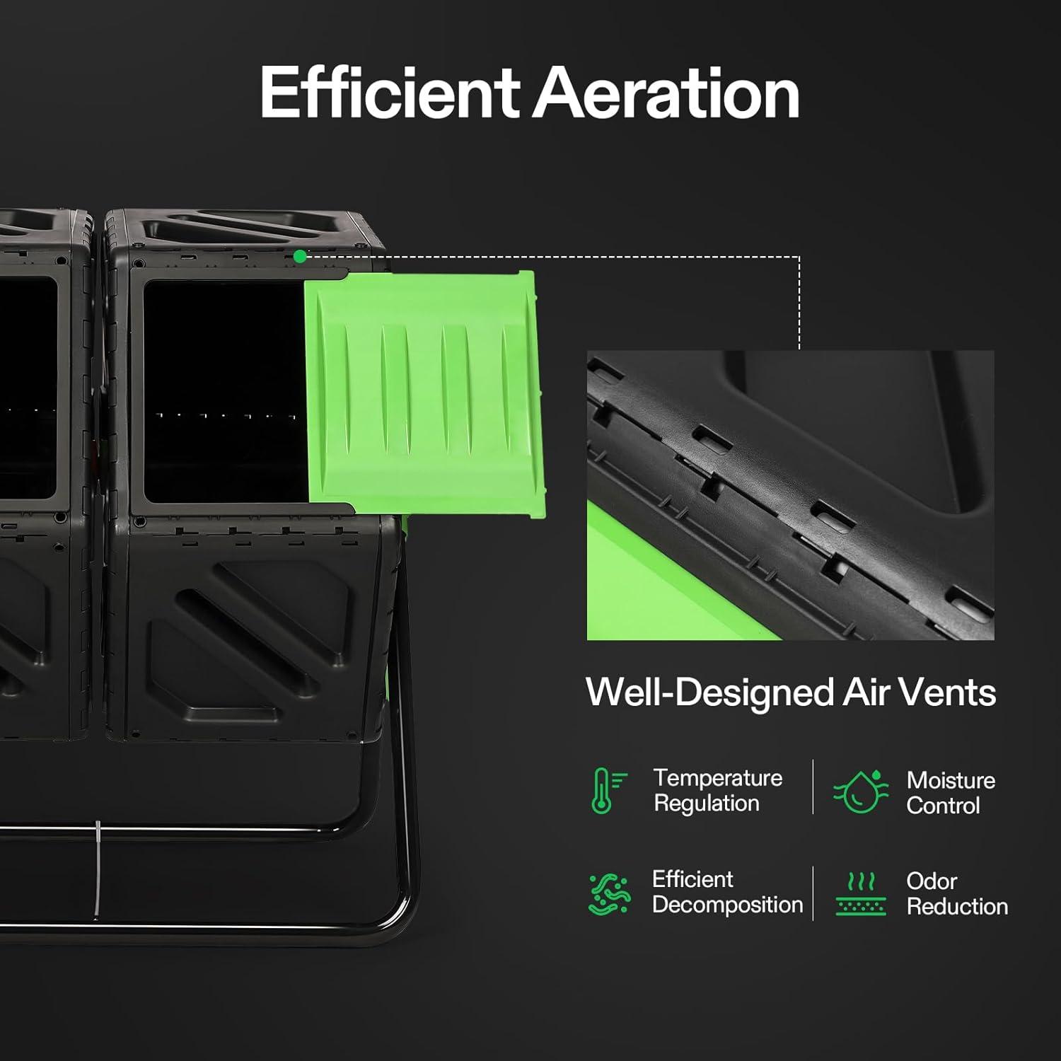 Dual Chamber Black and Green Heavy-Duty Compost Tumbler