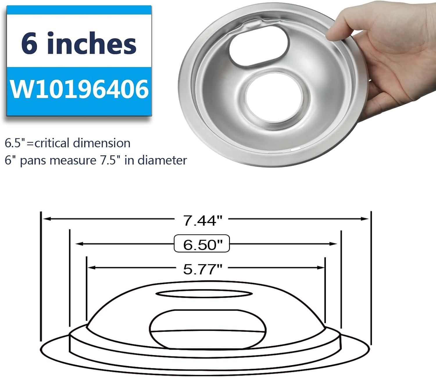 4 Pcs Stove Burner Drip Pans Chrome Replacement for Whirlpool Amana Maytag Magic-Chef Kenmore GE Electric Range  2 x 6" 2 x 8"