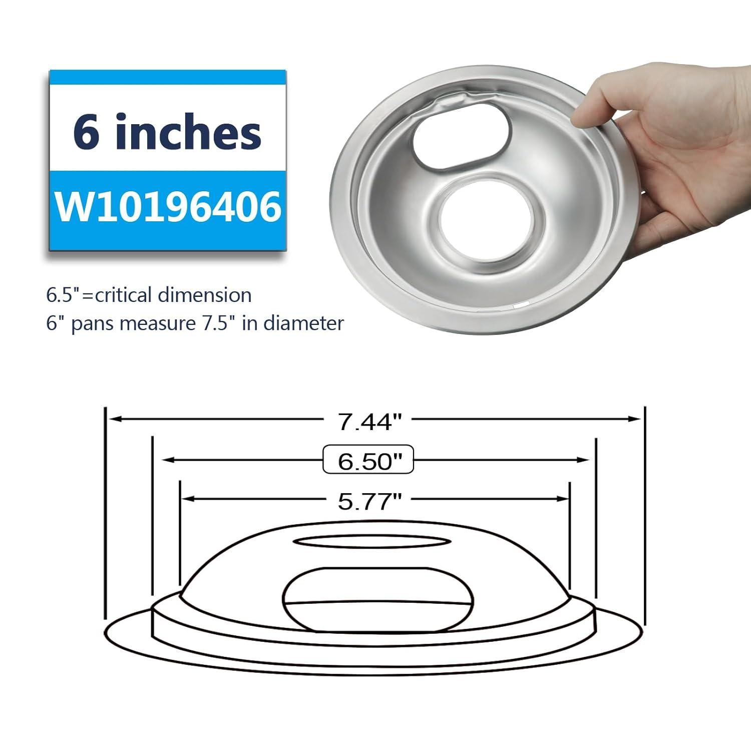 4 Pcs Stove Burner Drip Pans Chrome Replacement for Whirlpool Amana Maytag Magic-Chef Kenmore GE Electric Range  2 x 6" 2 x 8"