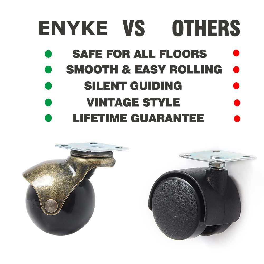 ENYKE Ball Caster Wheels, 1.5-inch Small Casters for Furniture, Swivel Furniture Casters Set of 4 180lbs, Antique Brass Top Plate Casters, Ottoman, Wheelchair, Coffee Table (Screws Included)
