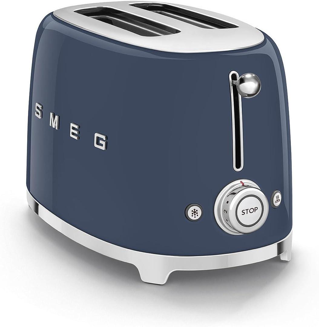 Navy Stainless Steel Retro 2-Slice Toaster with Crumb Tray