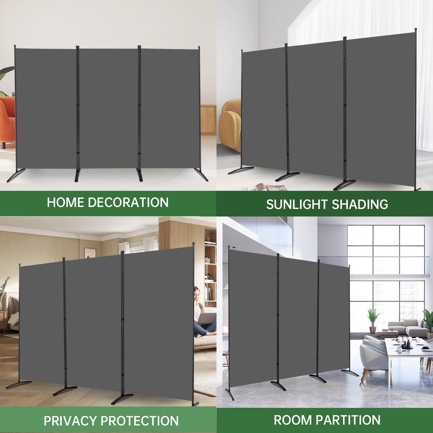 JVVMNJLK Indoor Room Divider,Portable Office Divider,Convenient Movable(3-Panel),Folding Partition Privacy Screen for Bedroom,Dining Room, Study,102" W x 19.7" D x 71.3" H,Dark Gray