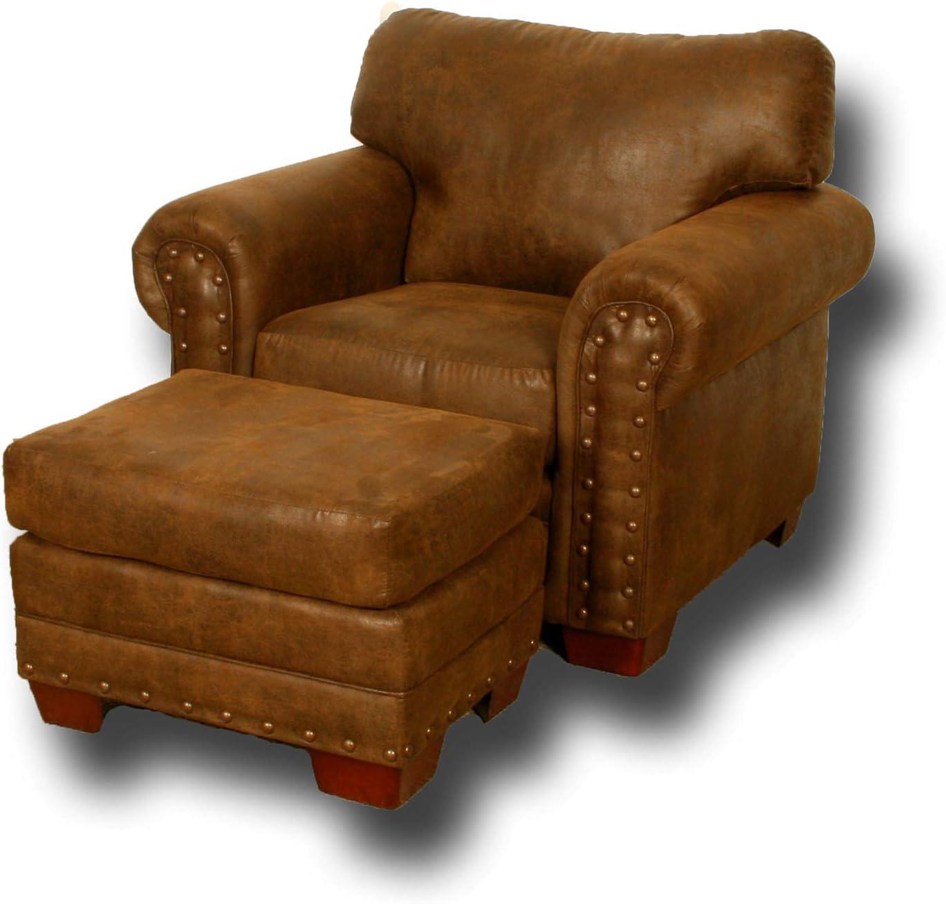 Buckskin Elegance Rustic Brown Microfiber Arm Chair with Antique Brass Accents