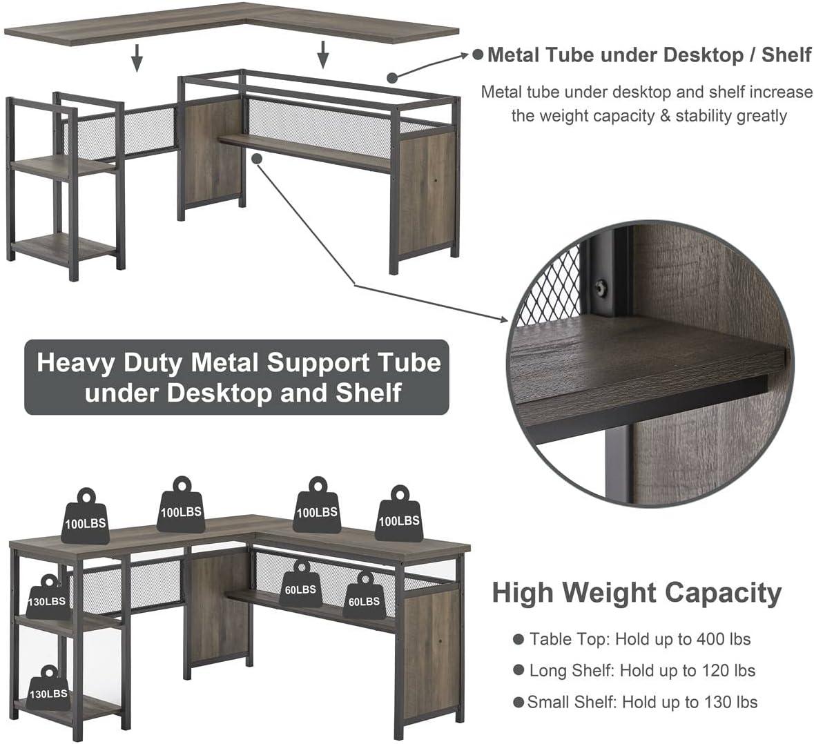 Walnut Brown L-Shaped Computer Desk with Shelves