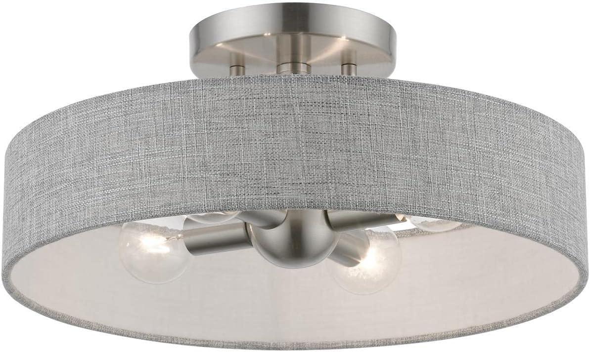 Livex Lighting Elmhurst 4 - Light Semi-Flush Mount in  Brushed Nickel/Shiny White