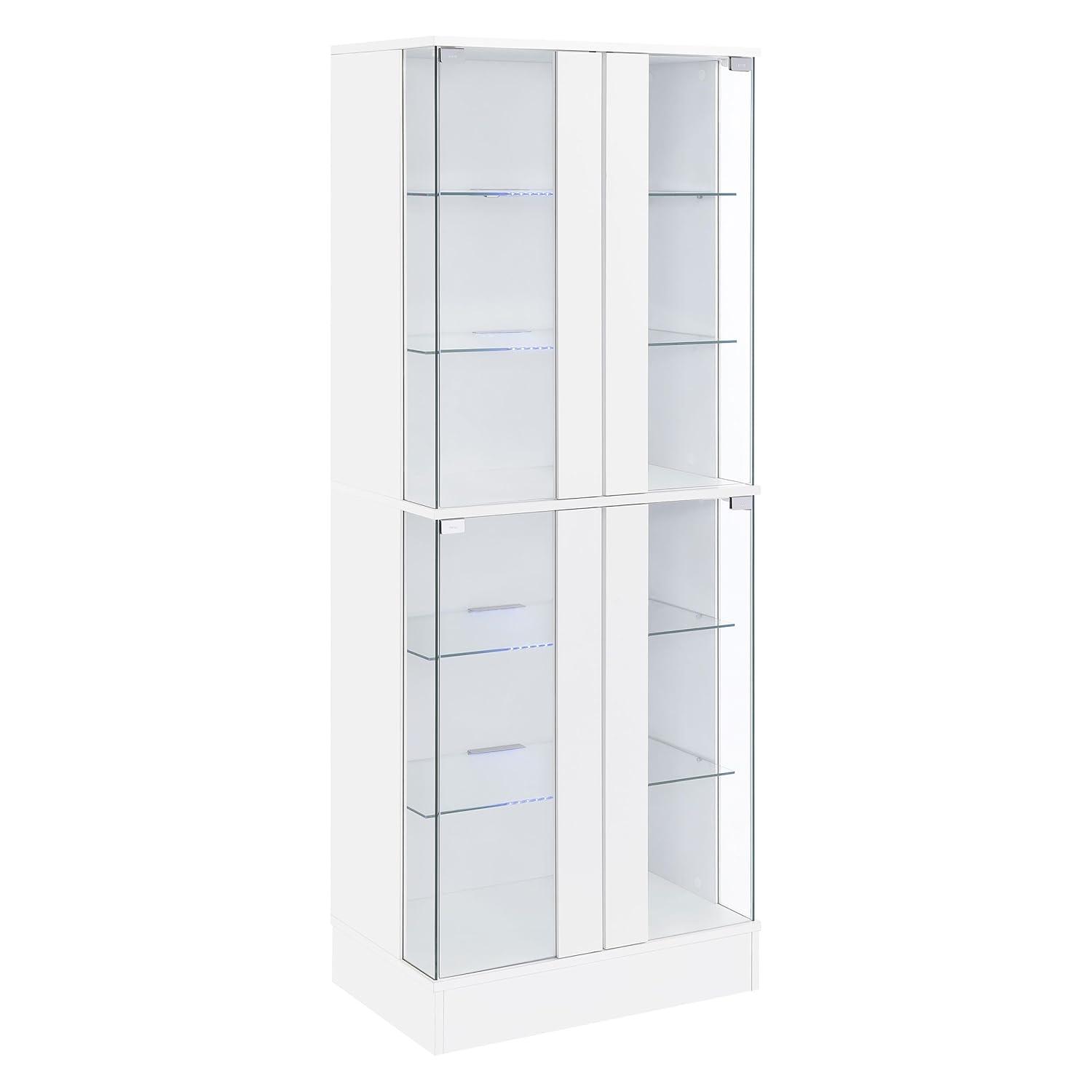 Coaster Cabra Modern Wood Curio Cabinet with Glass Shelves and LED Lighting White High Gloss