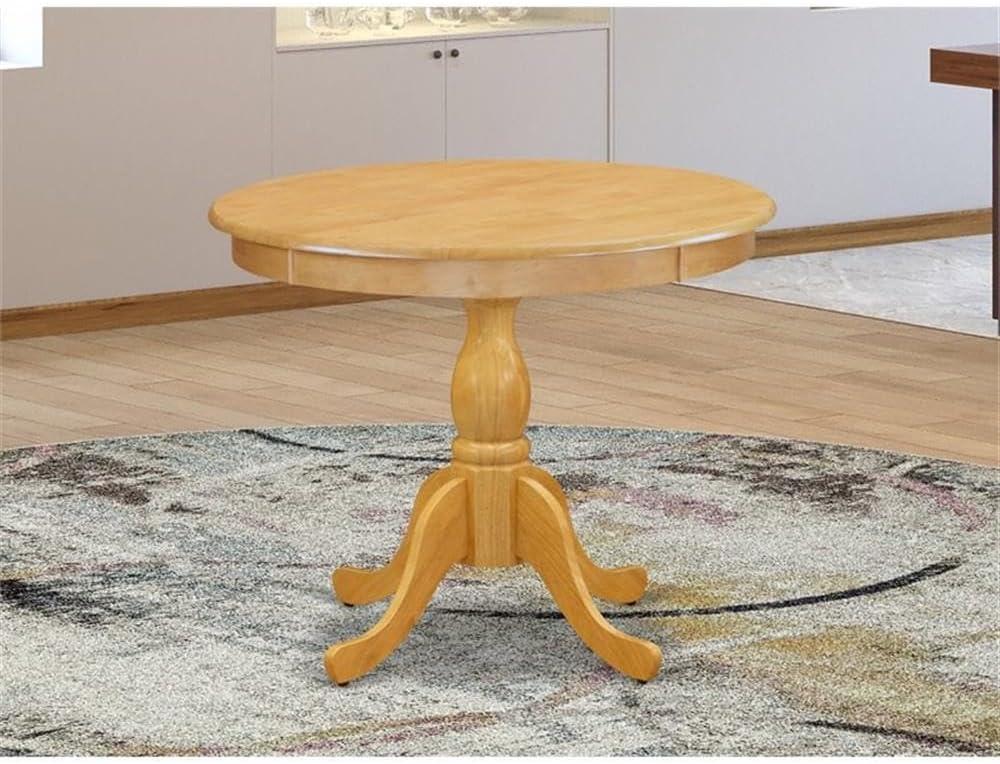Antique Round Wood Table with Oak Table Top Surface & Asian Wood Table Pedestal Legs