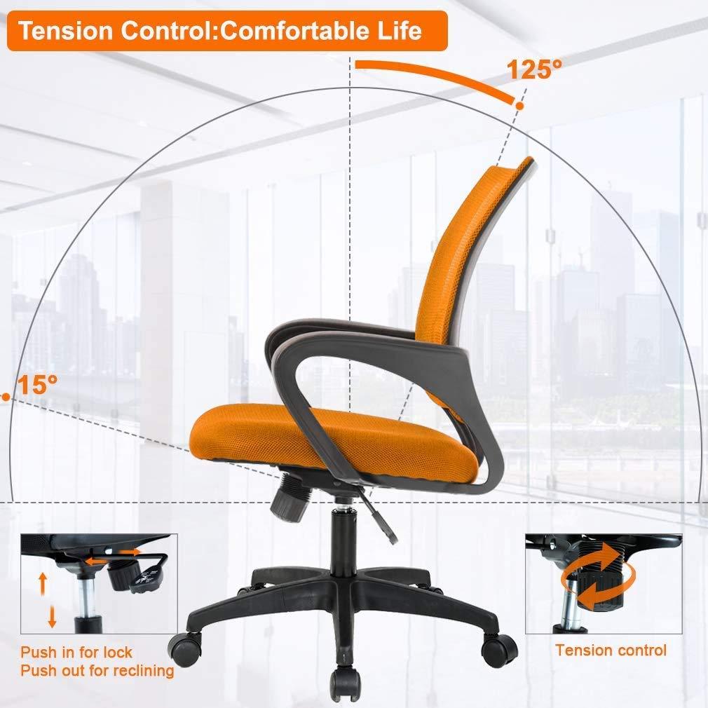 FDW Home Office Chair Mesh Computer Chair with Lumbar Support Armrest Adjustable Mid Back Task Chair for Women Adults, Orange