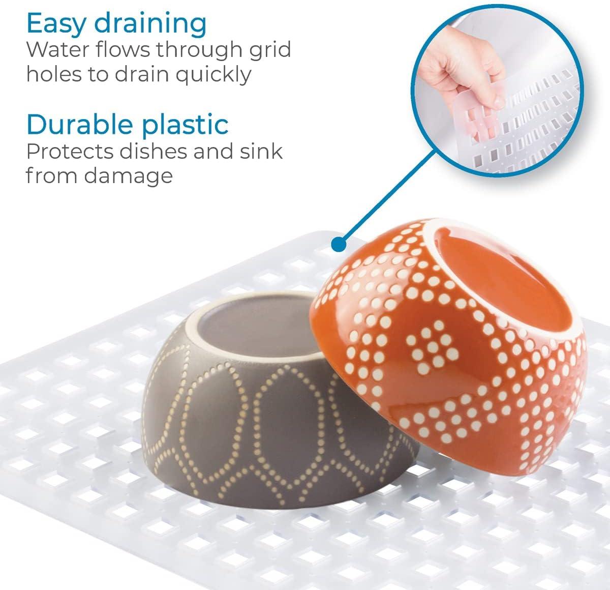 iDesign Euro Plastic Sink Grid, Non-Skid Dish Protector Mat, 16" x 12.5", Clear