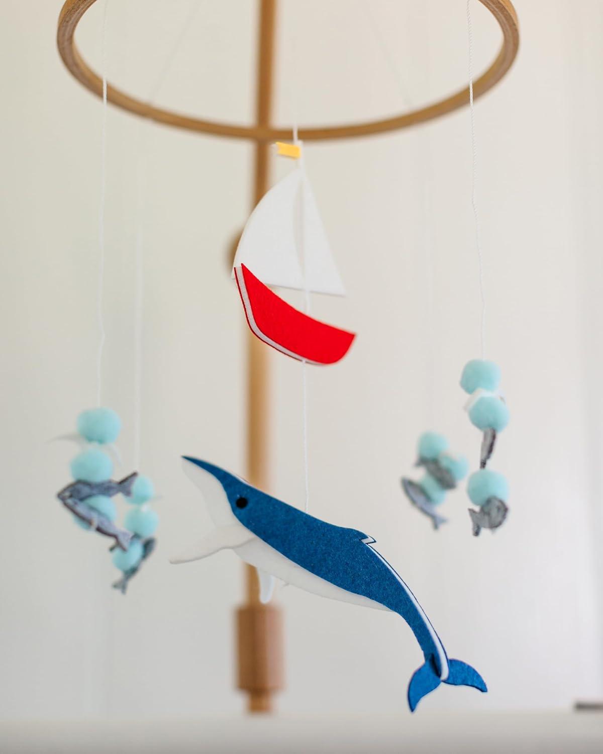 Sorrel + Fern Baby Crib Mobile (Whale and Sailboat Ocean) - Baby Shower Gift Nursery Decoration for Boys & Girls