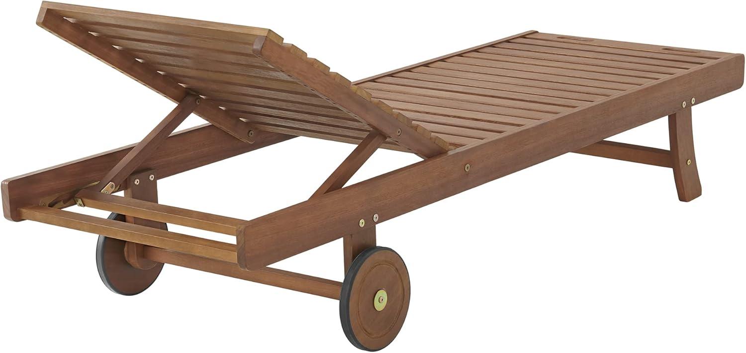Caspian 73" Wide Eucalyptus Wood Outdoor Lounge Chair with Mesh Seating