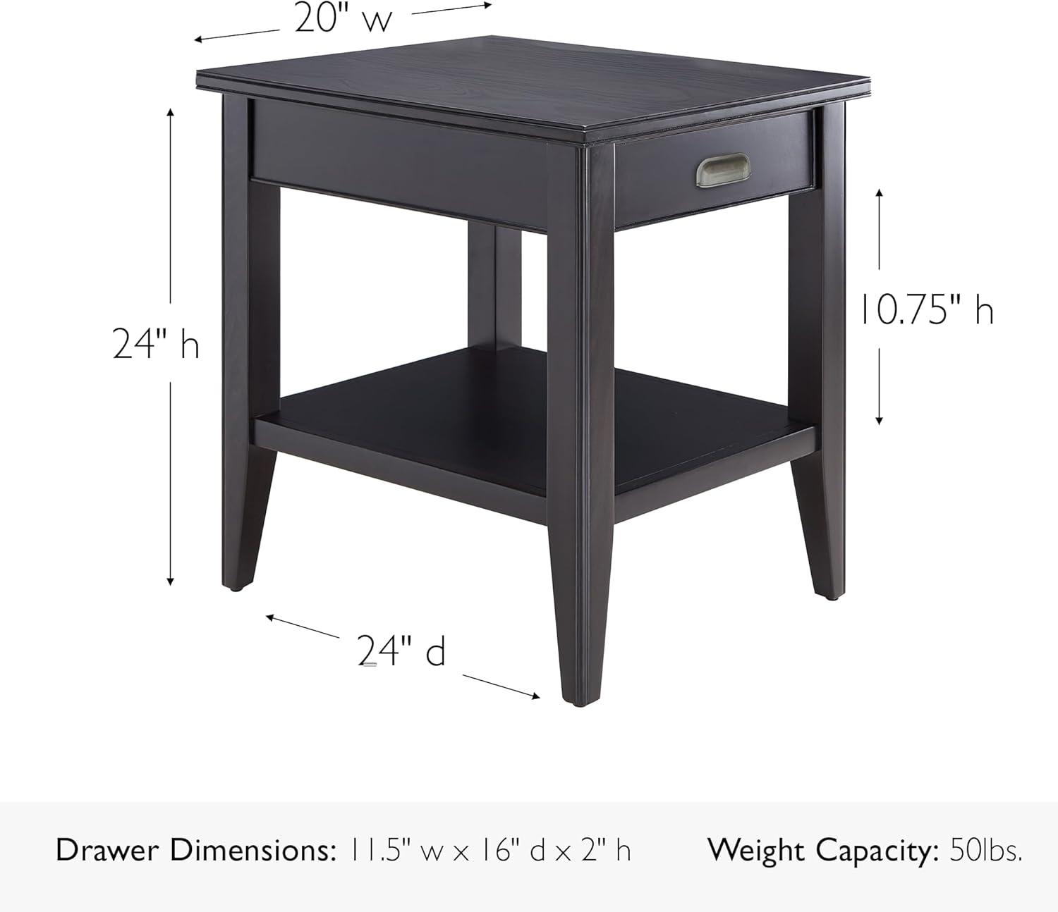 Leick Home, 1-Drawer Solid Wood Laurent 20 in. End Table with Shelf, Black