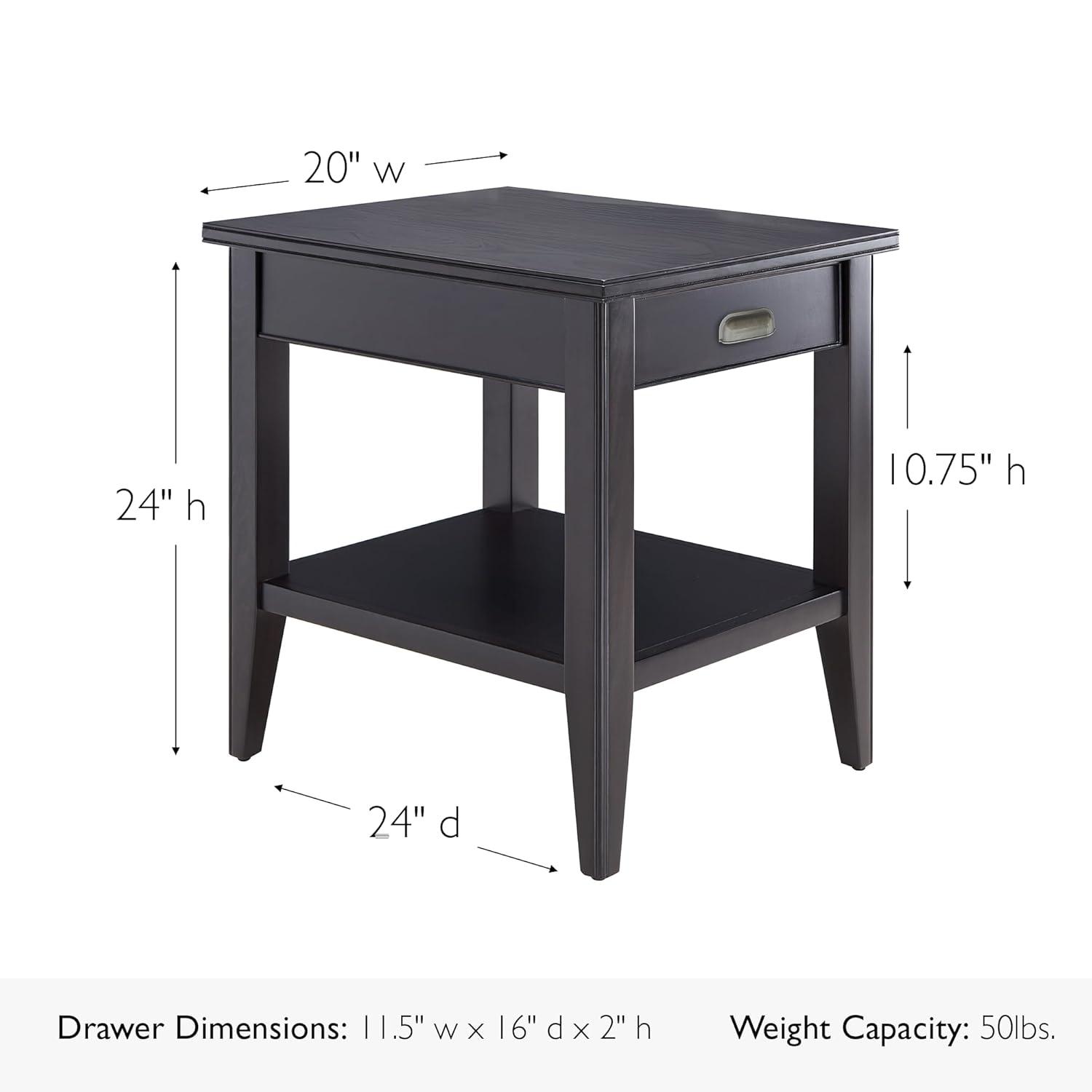 Leick Home, 1-Drawer Solid Wood Laurent 20 in. End Table with Shelf, Black