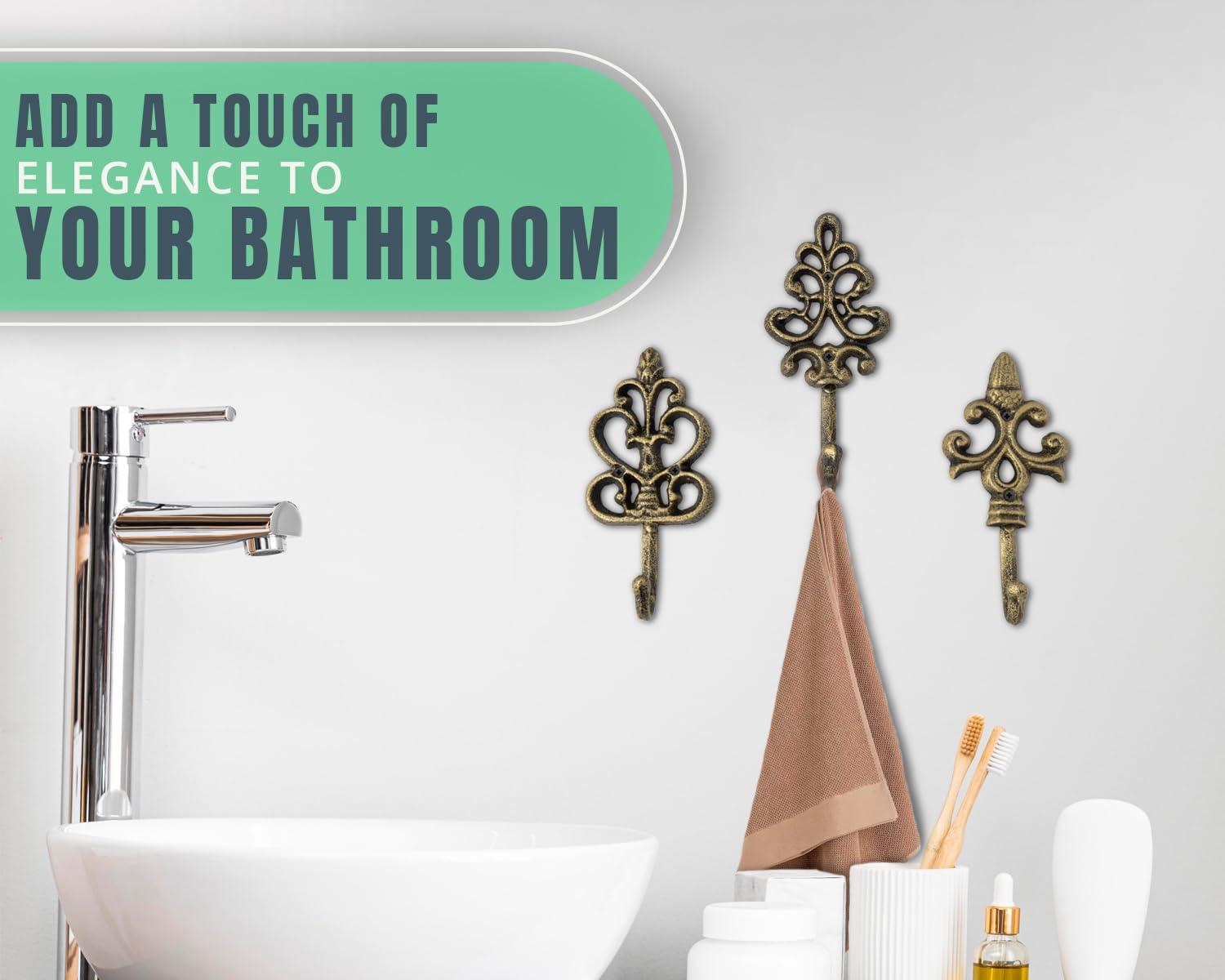 Set of 3 Gold and Black Cast Iron Decorative Wall Hooks