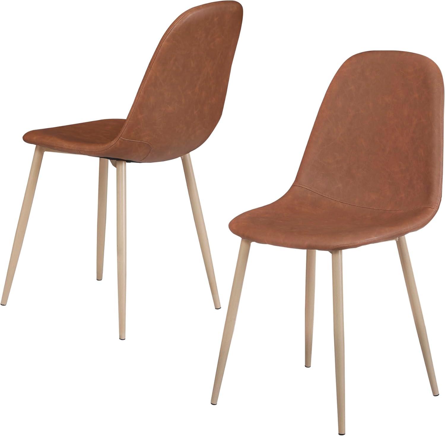 ZENY Set of 2 PU Cushion Metal Frame Dining Seats Side Chairs, Brown