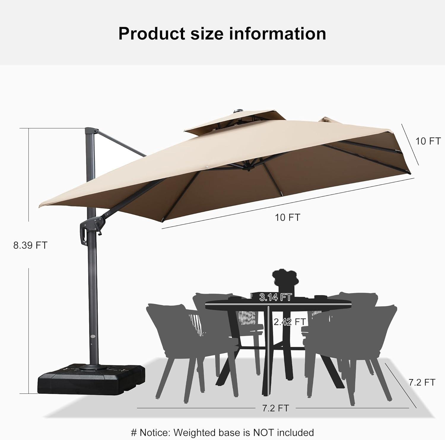 PURPLE LEAF 10FT Cantilever Outdoor Umbrellas Large Patio Umbrella Hanging Double Top Square Offset Umbrella with 360°Rotation Tilting Umbrella Outdoor Patio, Taupe