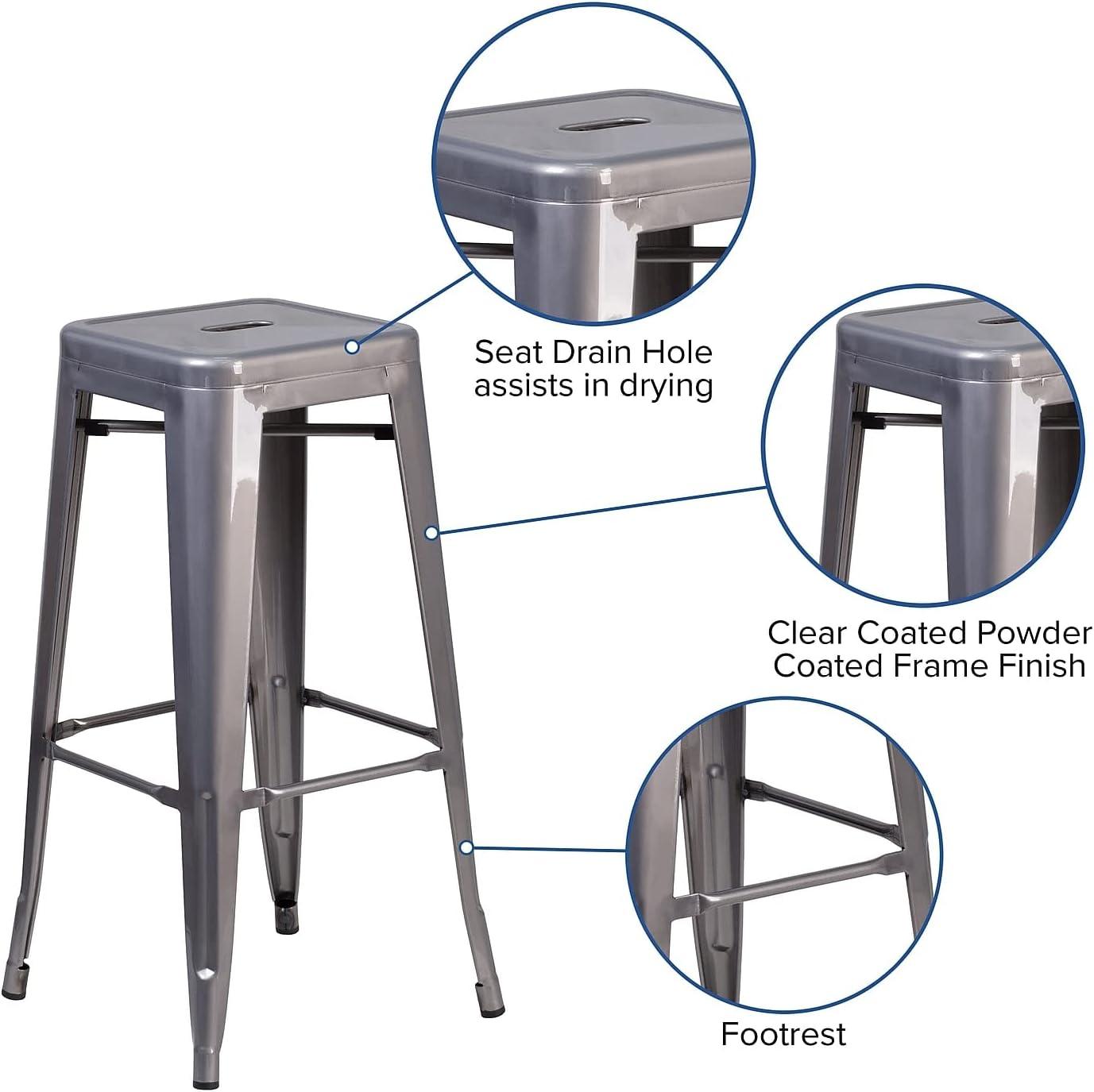 Lincoln 30'' Clear Coated Metal Stackable Barstool - Set of 4