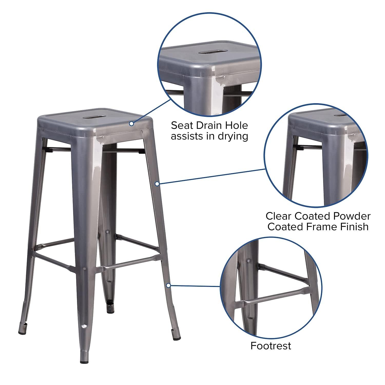 Lincoln 30'' Clear Coated Metal Stackable Barstool - Set of 4