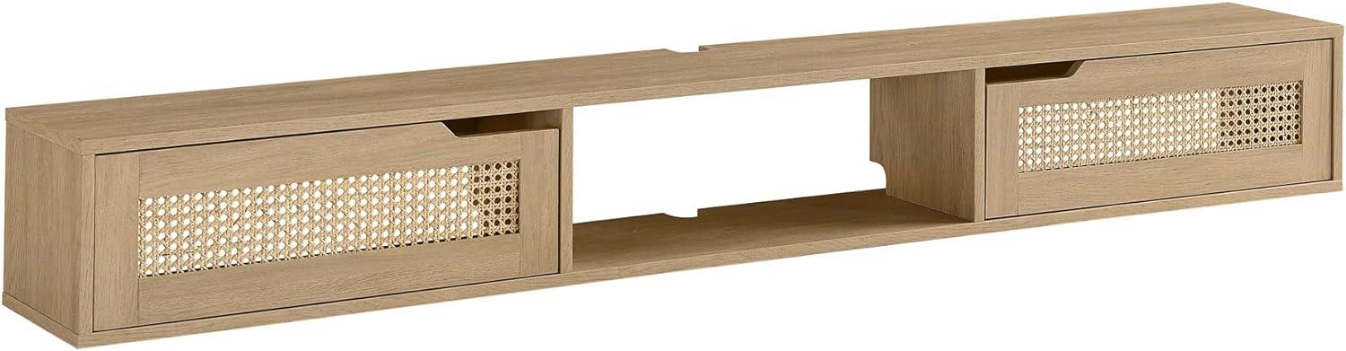 Coastal Oak 70" Floating TV Stand with Rattan Cabinet Doors