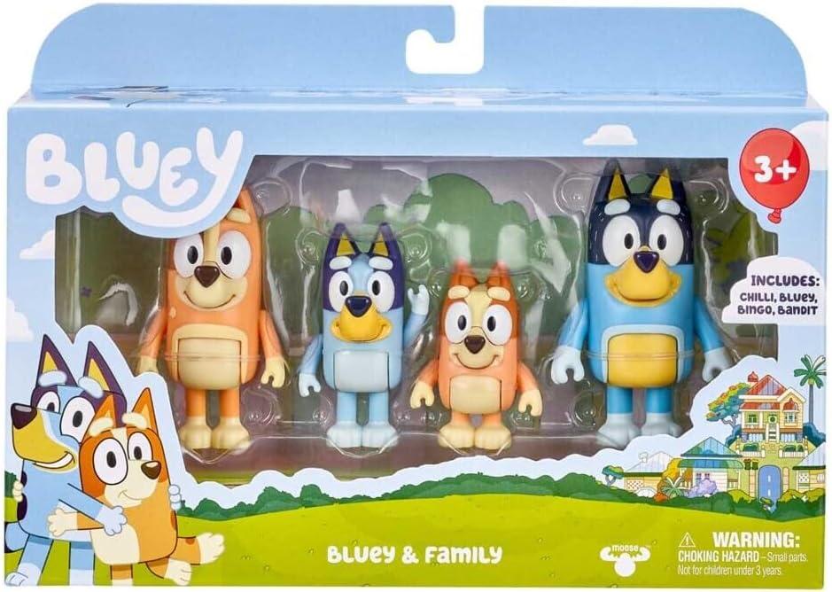Bluey Family Figure 4-Pack, with Mum Dad Bingo Bluey, Ages 3+, Toddler Toys