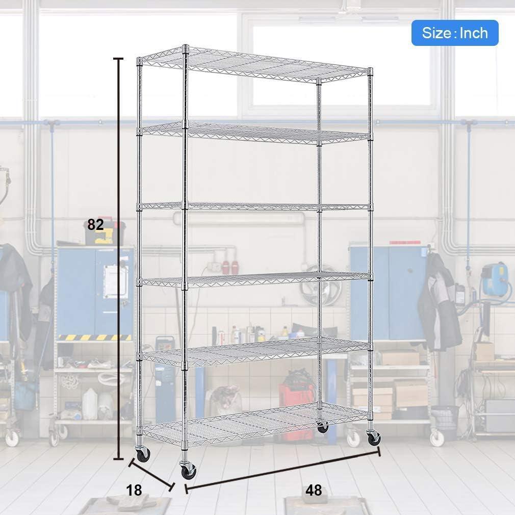 WFX Utility™ SafeRacks 6 Tiered Storage Shelves w/Heavy Duty Steel Wire Shelving Unit, Silver