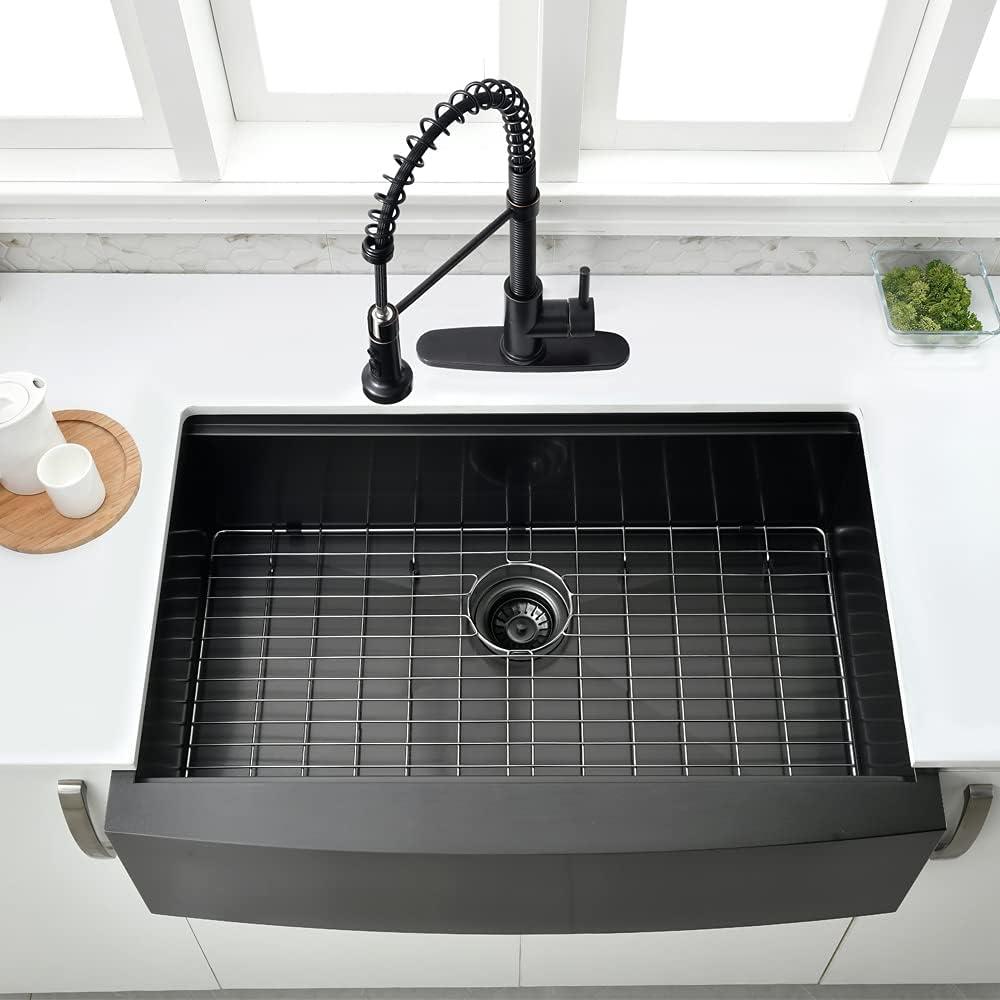 Black Farmhouse Sink 33 Inch - VALISY 33x22 Apron Front Farmhouse Kitchen Sink 16 Gauge Stainless Steel Undermount Ledge Workstation Deep Single Bowl Luxury Rustic Farm Sink with All Accessories