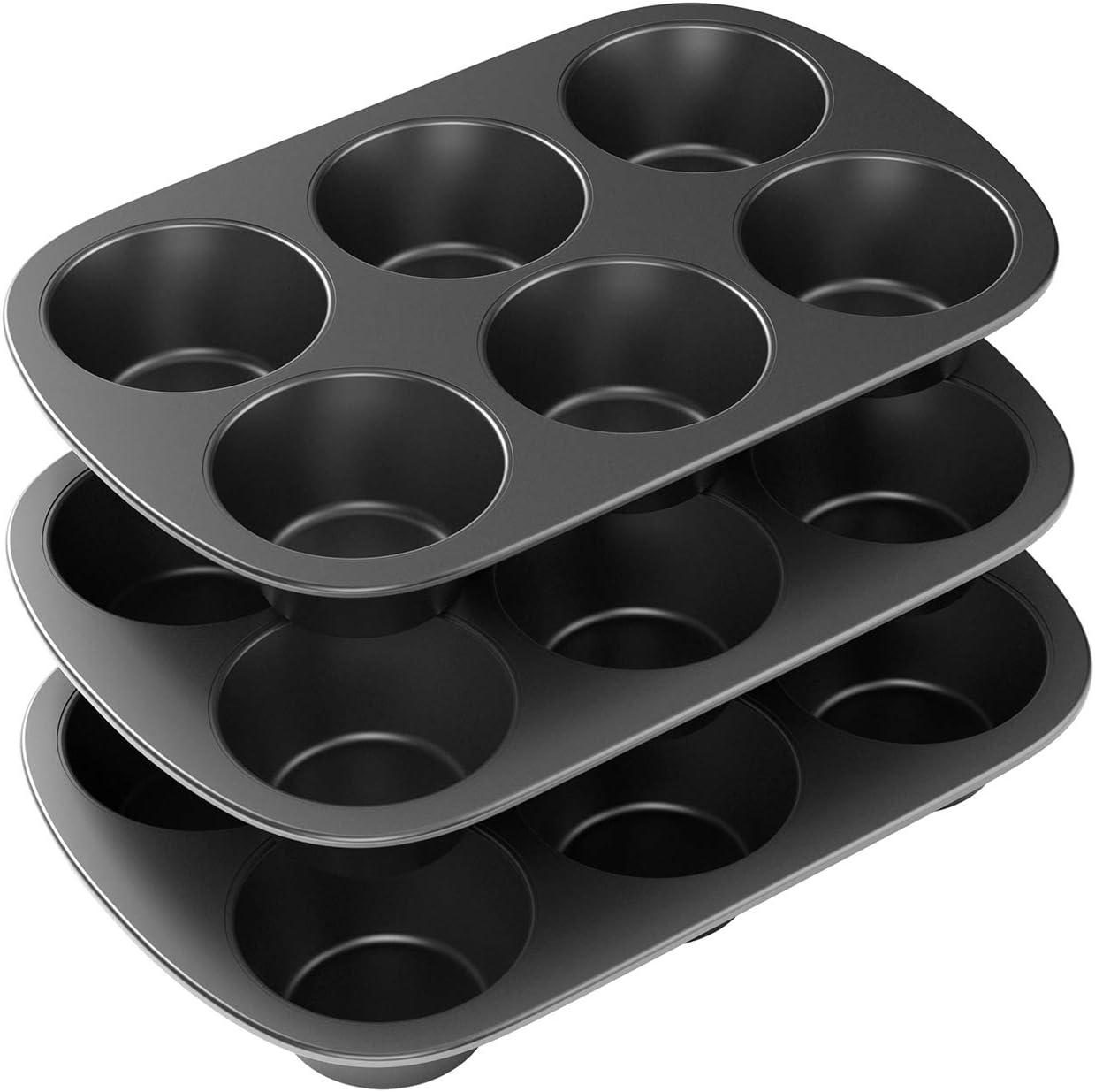 3 Pack Nonstick Muffin Pan, Carbon Steel Cupcake Pan, Easy to Clean and Perfect for Making Muffins or Cupcakes, 6 Cup Jumbo