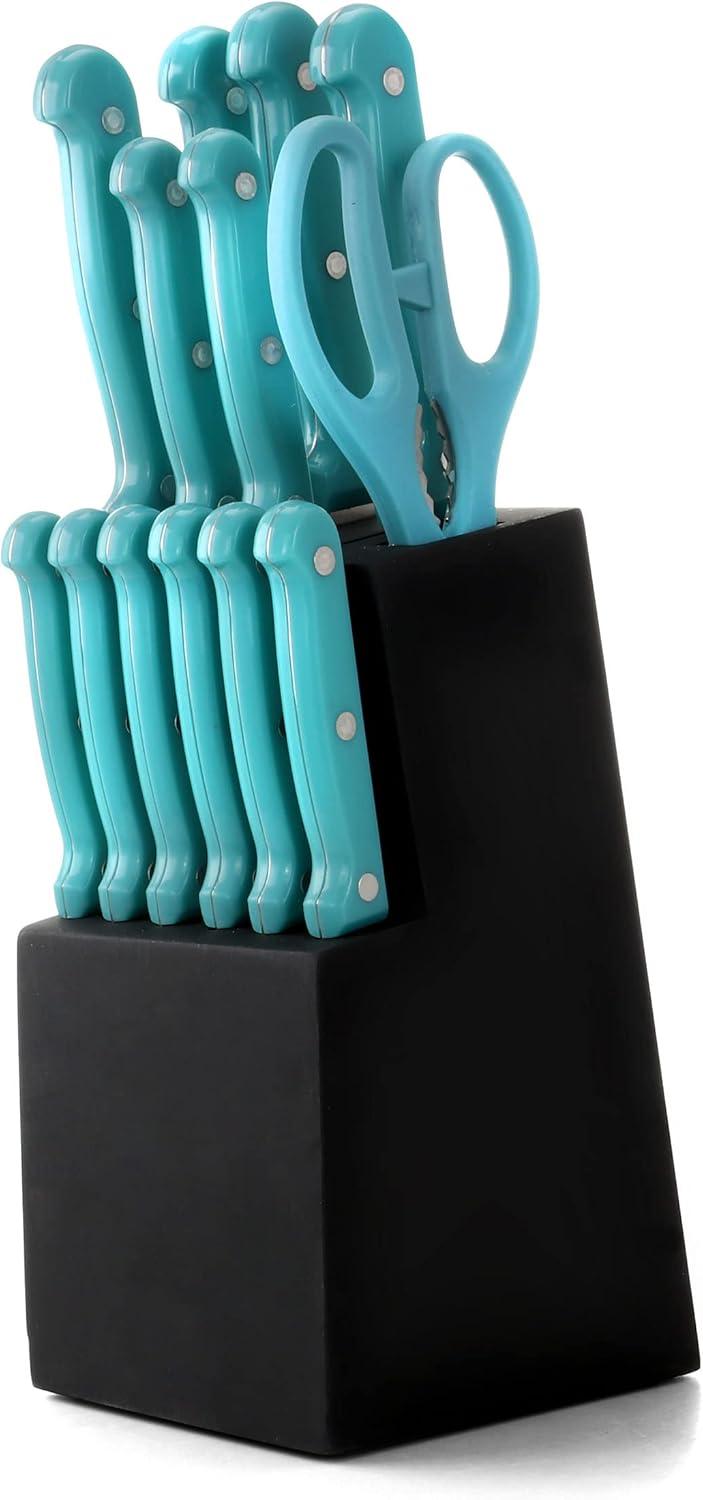 Teal 14-Piece Cutlery Set with Black Storage Block