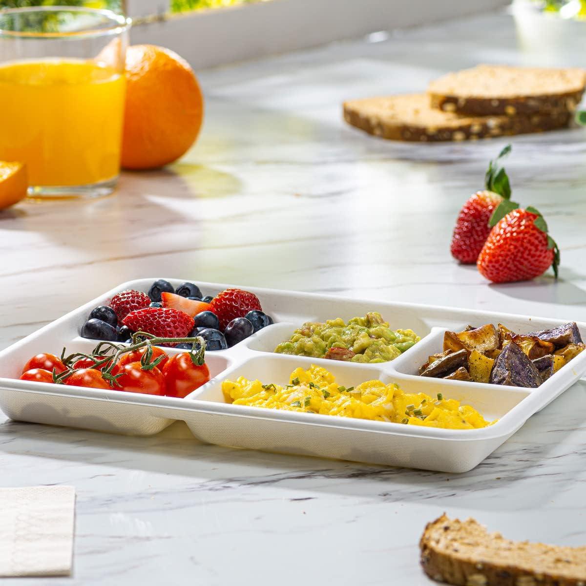 GUSTO Heavy Duty Paper Plates Bulk Rectangular Disposable Dinner Plates, 125-Pack White
