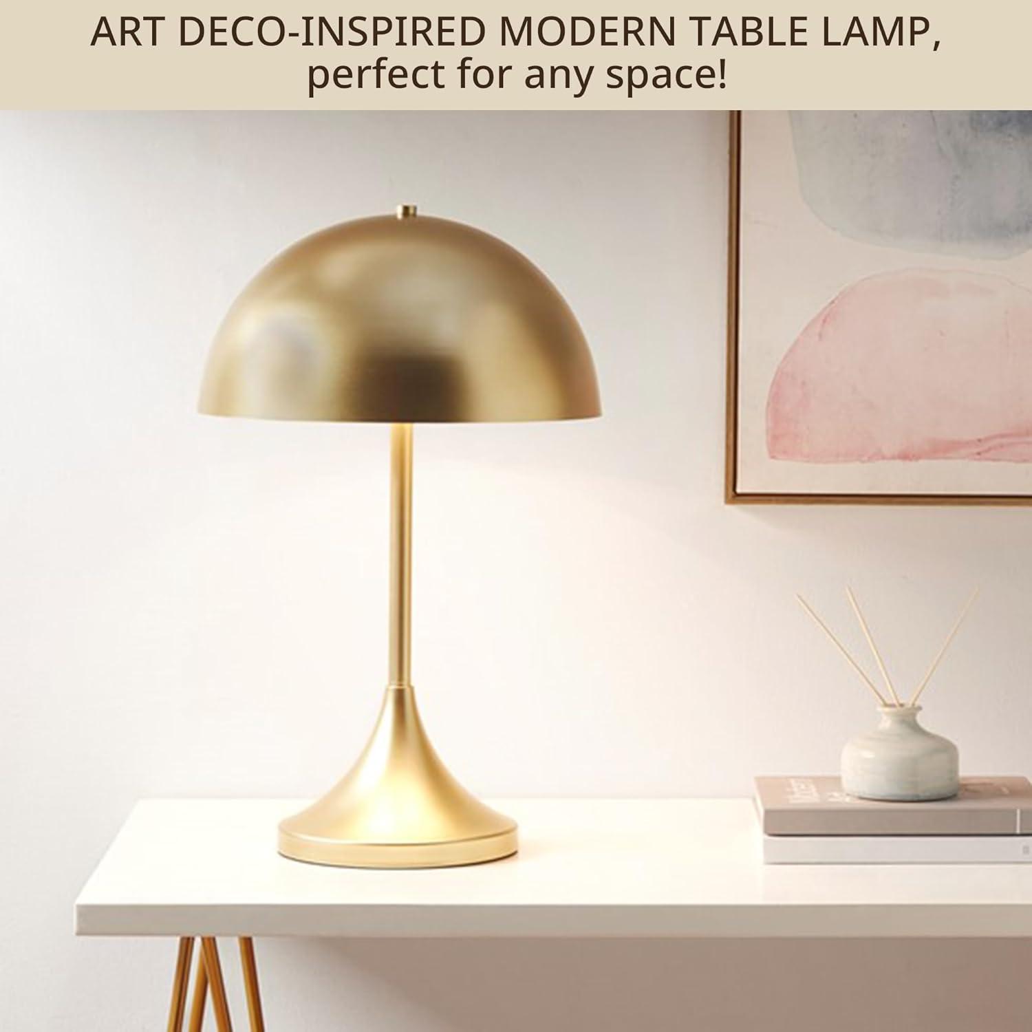 Everly Quinn Augusta Art Deco Dome-Shaped 2-Light Metal Table Lamp