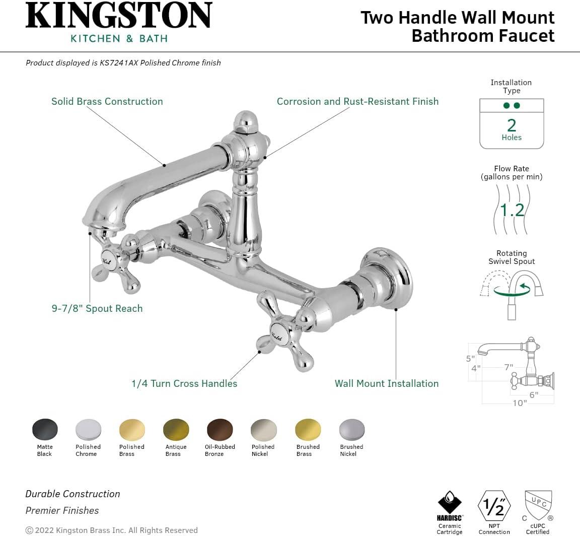 Kingston Brass KS7243AX Kingston Brass English Country Two-Handle 2-Hole Wall Mount Bathroom Faucet