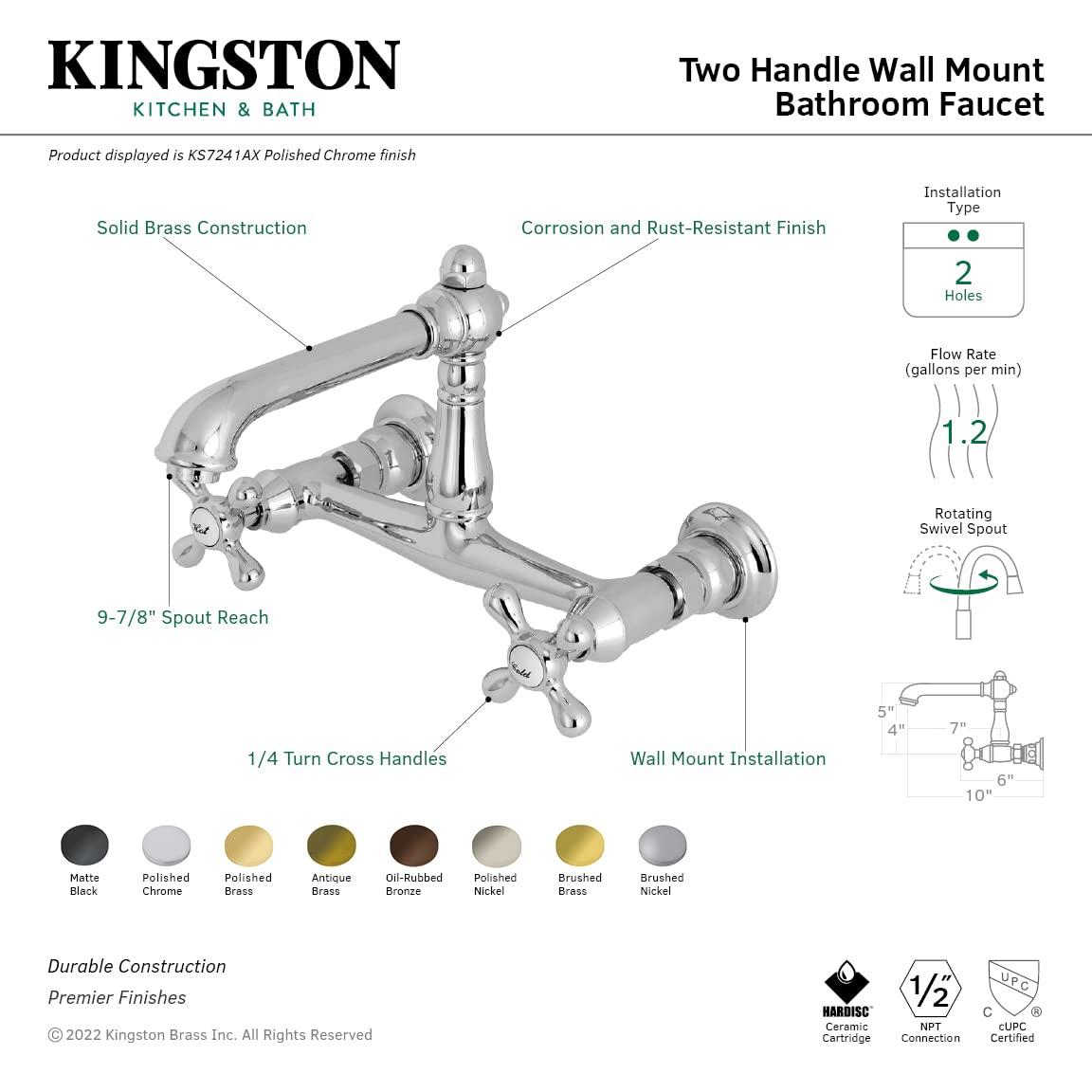 Kingston Brass English Country Two-Handle 2-Hole Wall Mount Bathroom Faucet