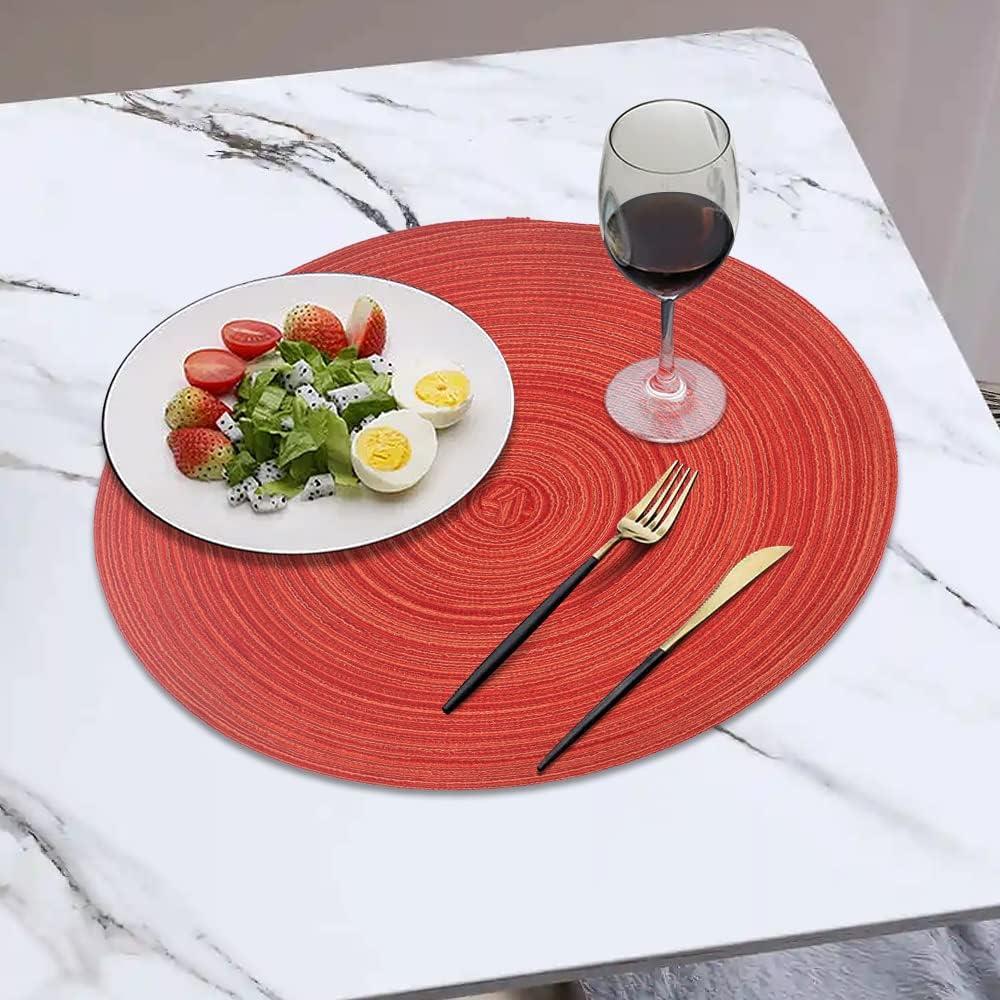 Round Woven Placemats, 4 Pcs, 15" Braided Woven Placemats, Attractive Kitchen Place Mats, Round Placemats as Table Mat (Red)