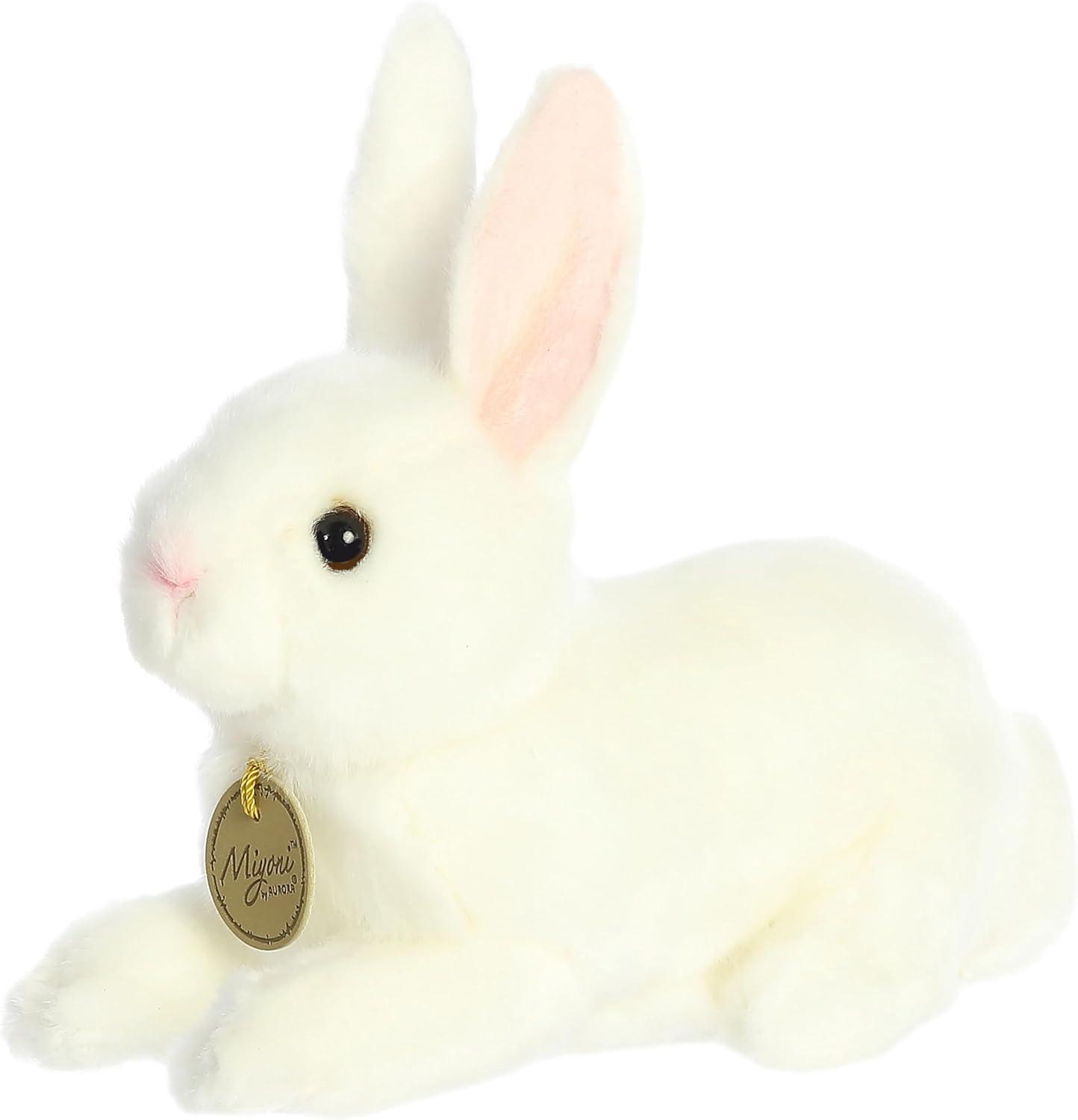 Aurora Small American White Rabbit Miyoni Realistic Stuffed Animal White 8"