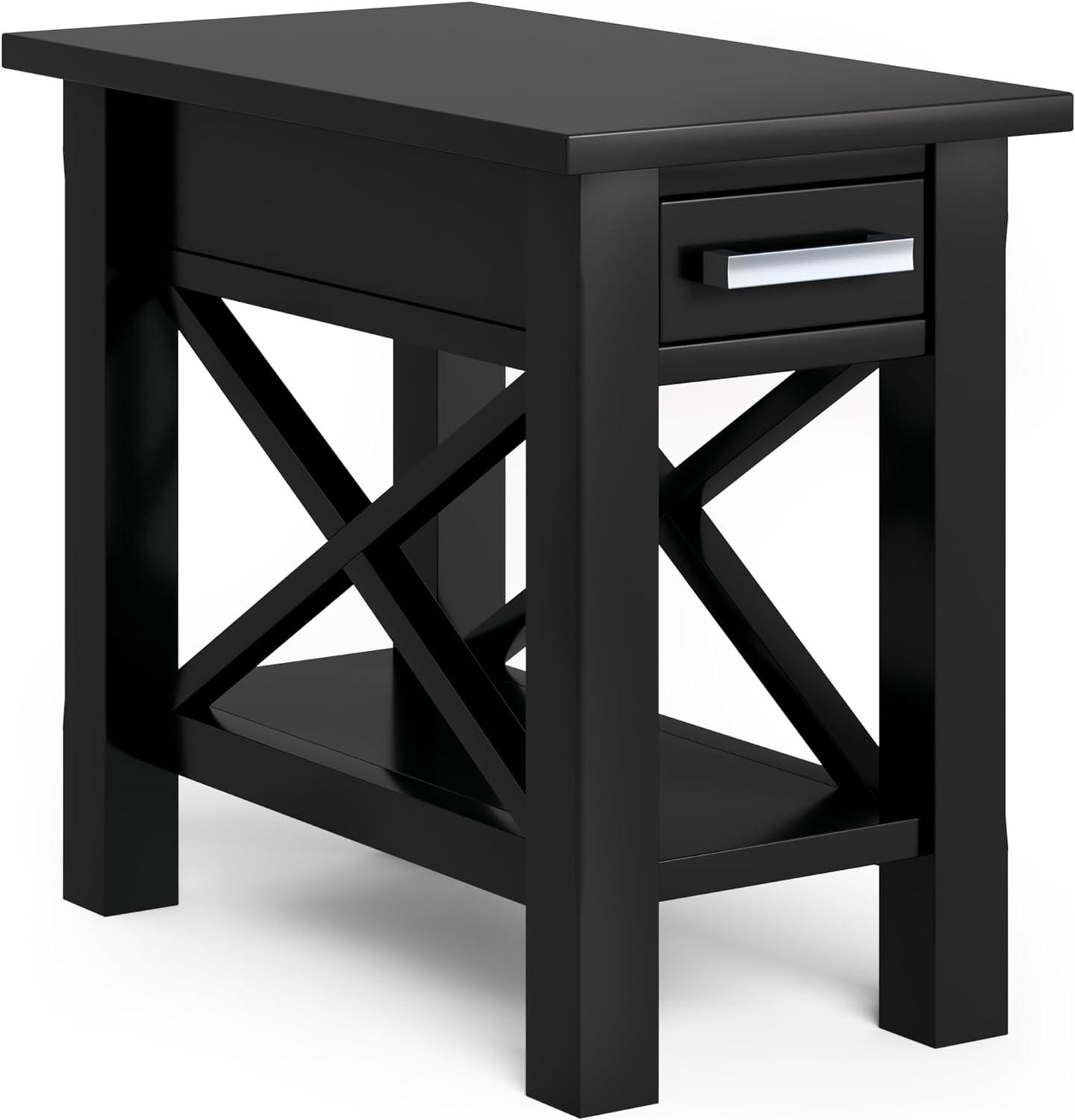 Black Pine Wood Narrow Side Table with Storage