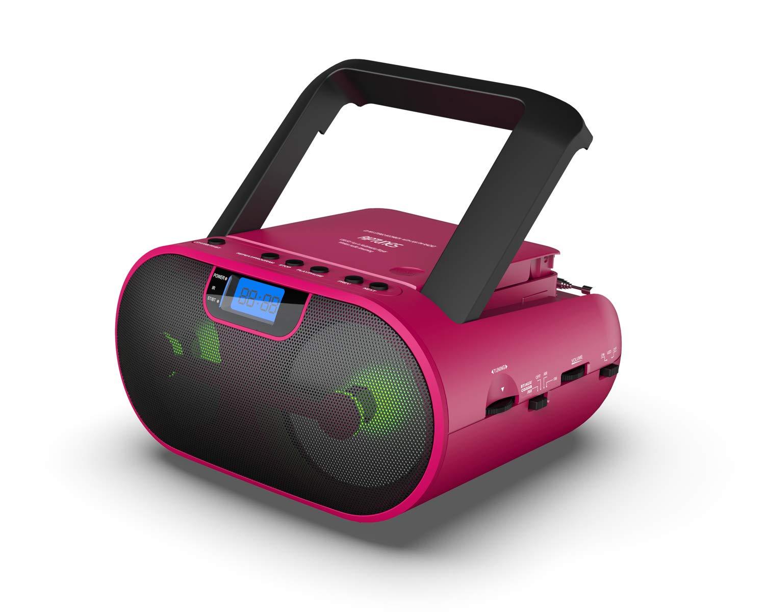 Impecca CDB237BTP CD MP3 Boombox with Bluetooth and LED Display Pink