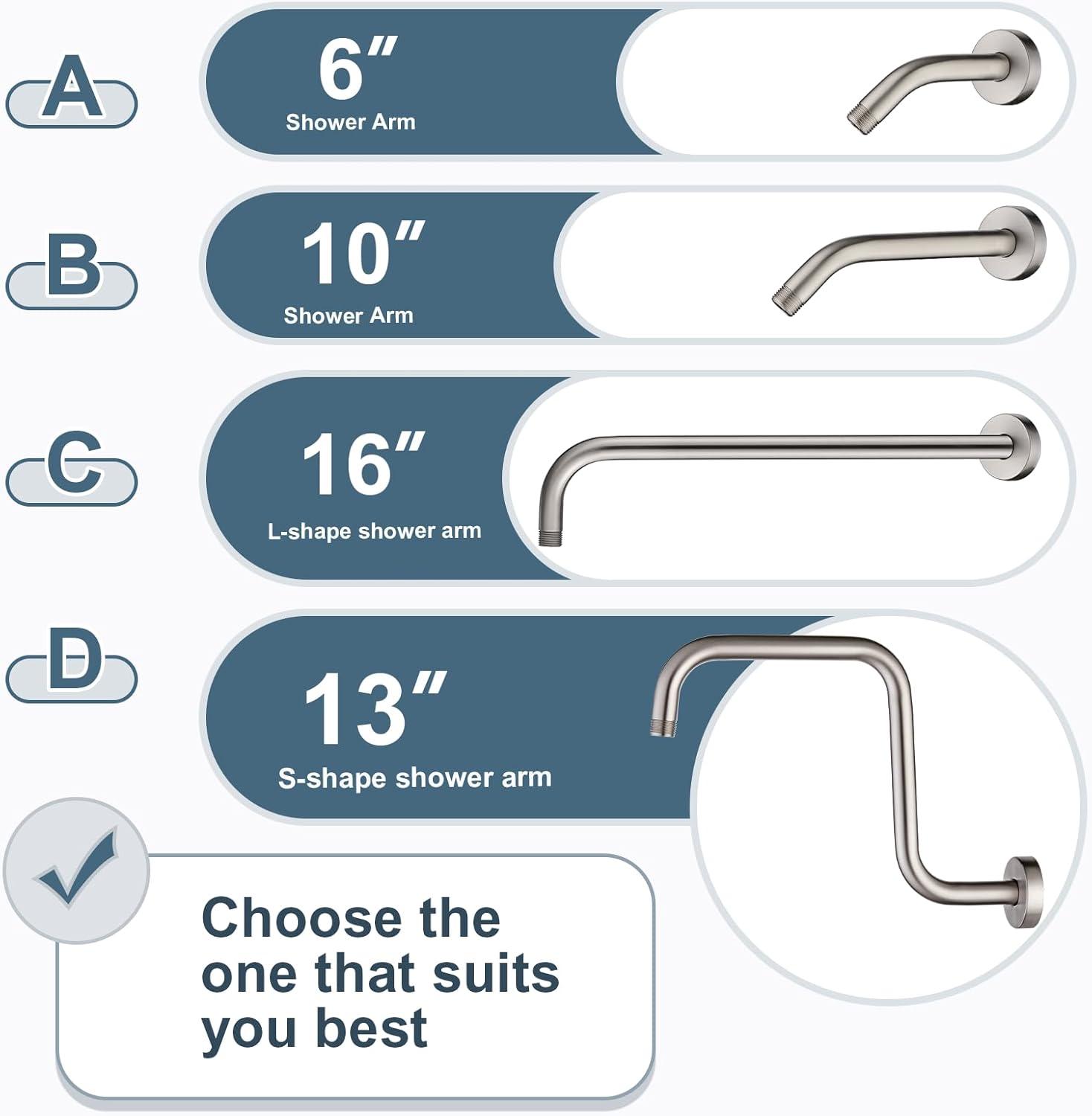 6 Inch Stainless Steel Wall-Mounted Shower Arm and Flange, Shower Head
