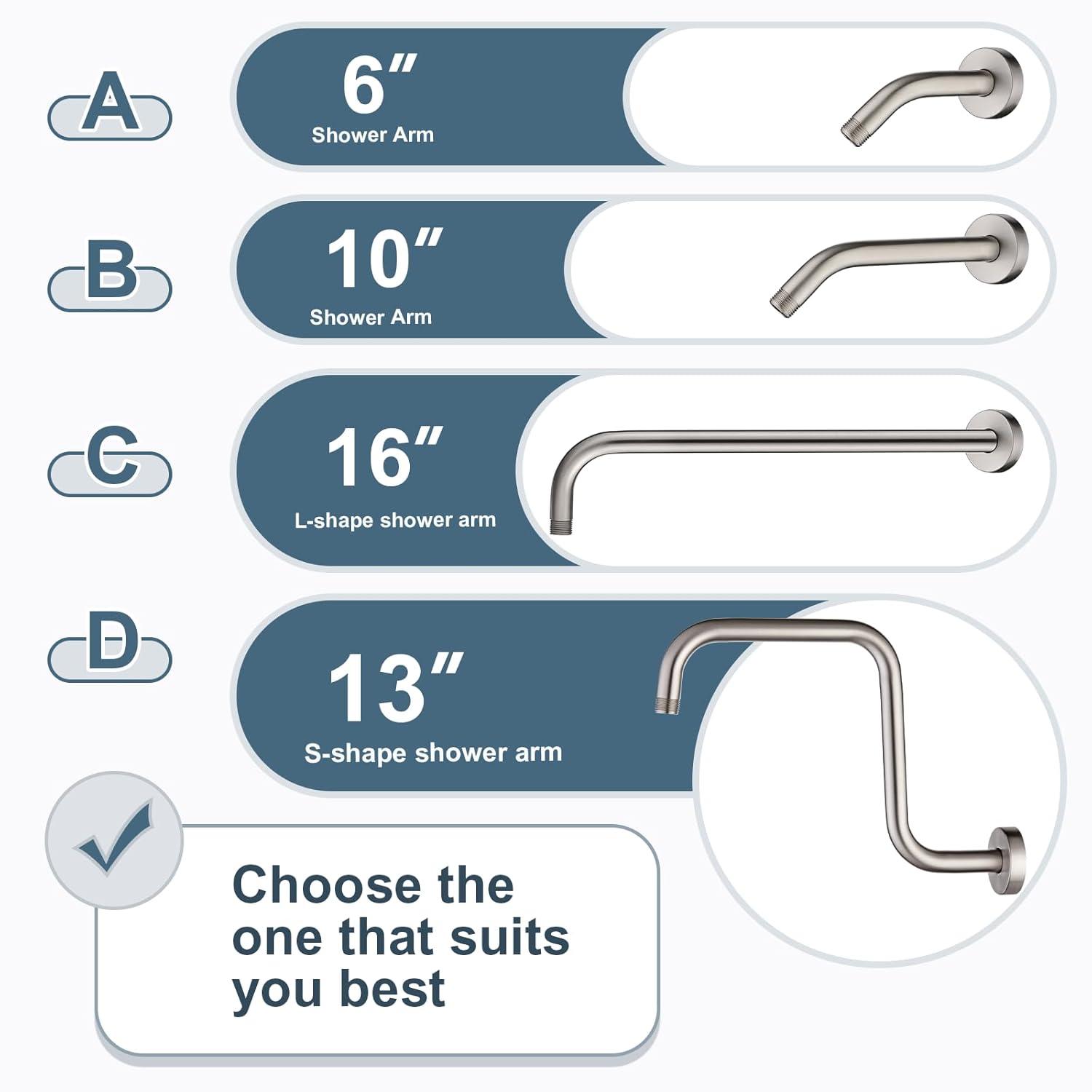 6 Inch Stainless Steel Wall-Mounted Shower Arm and Flange, Shower Head