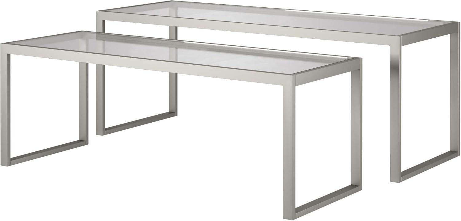 Evelyn&Zoe Rocco Rectangular Nested Coffee Table, Satin Nickel