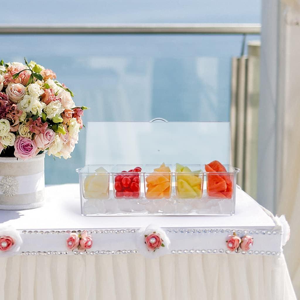 MOLIGOU Chilled Condiment Server with Lid, Chilled Condiment Tray with 5 Removable Compartments, Ice Condiment Serving Containers