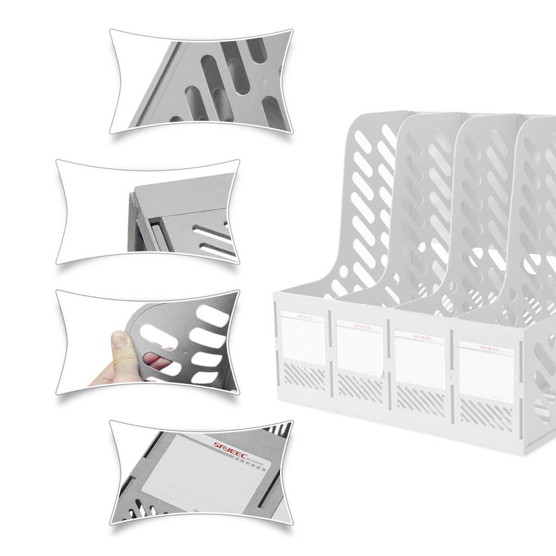 SAYEEC File Holder Plastic Magazine Organizer for Desk Vertical 4 Compartment Binder Folder for Office Home Storage,Gray