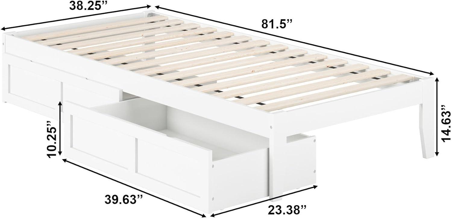 White Twin Platform Bed with Storage Drawers and USB Charger