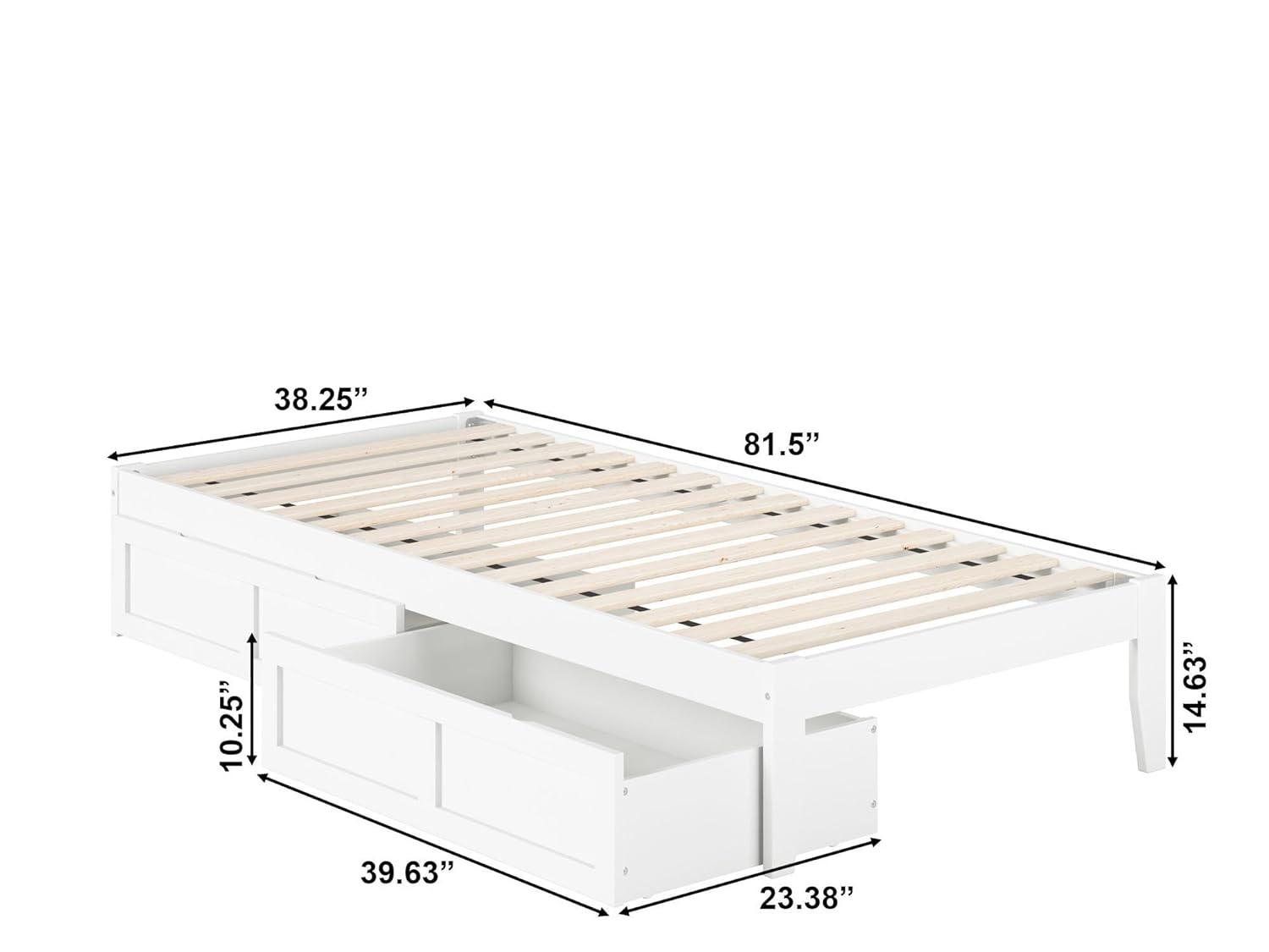 Twin Colorado Bed with USB Turbo Charger & 2 XL Drawers White - AFI: No Box Spring Required, Mid-Century Modern
