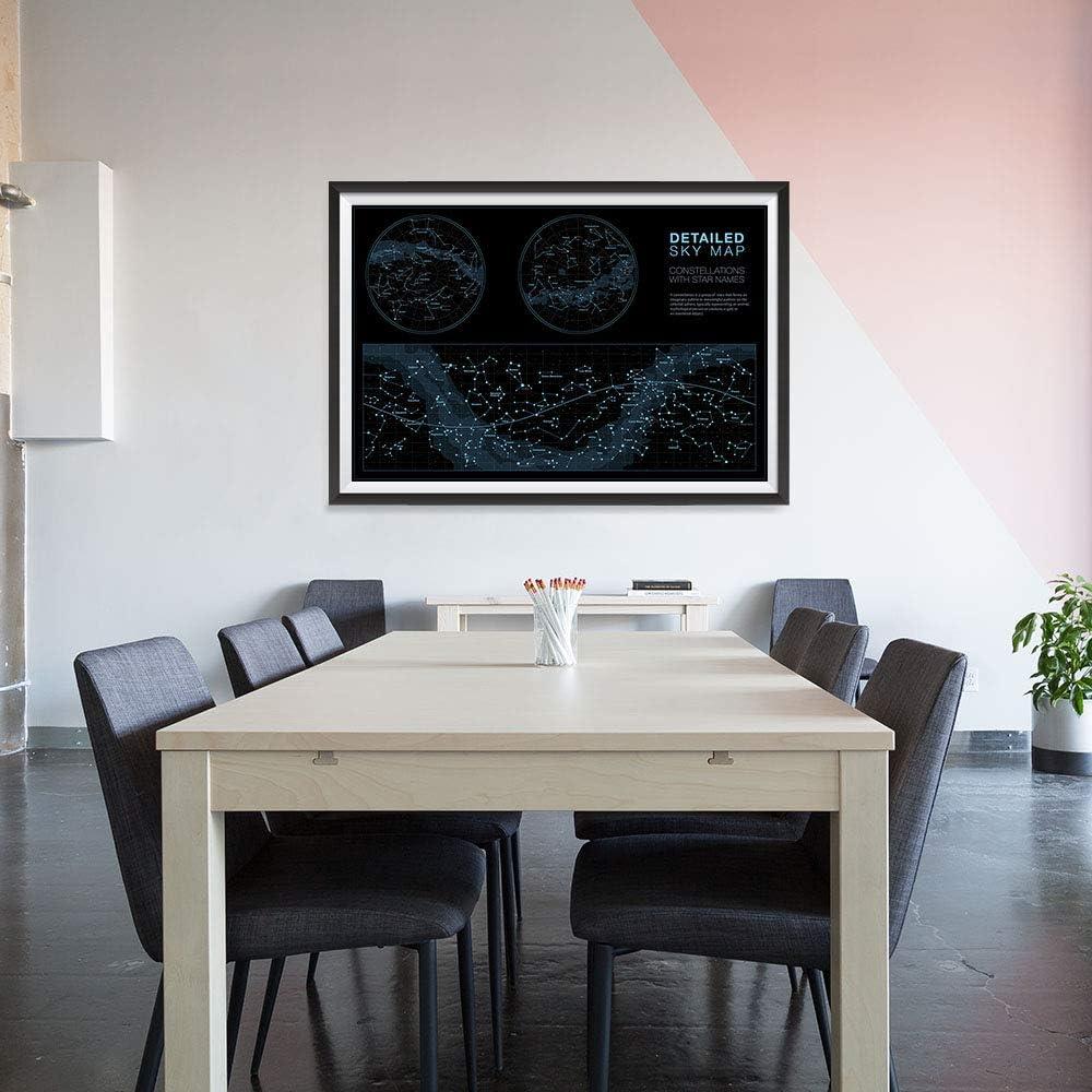 Higly Detailed Sky Map Poster - Constellations with Star Names - Wall Art Print for School Home Office Classroom Décor - 16X24 inches