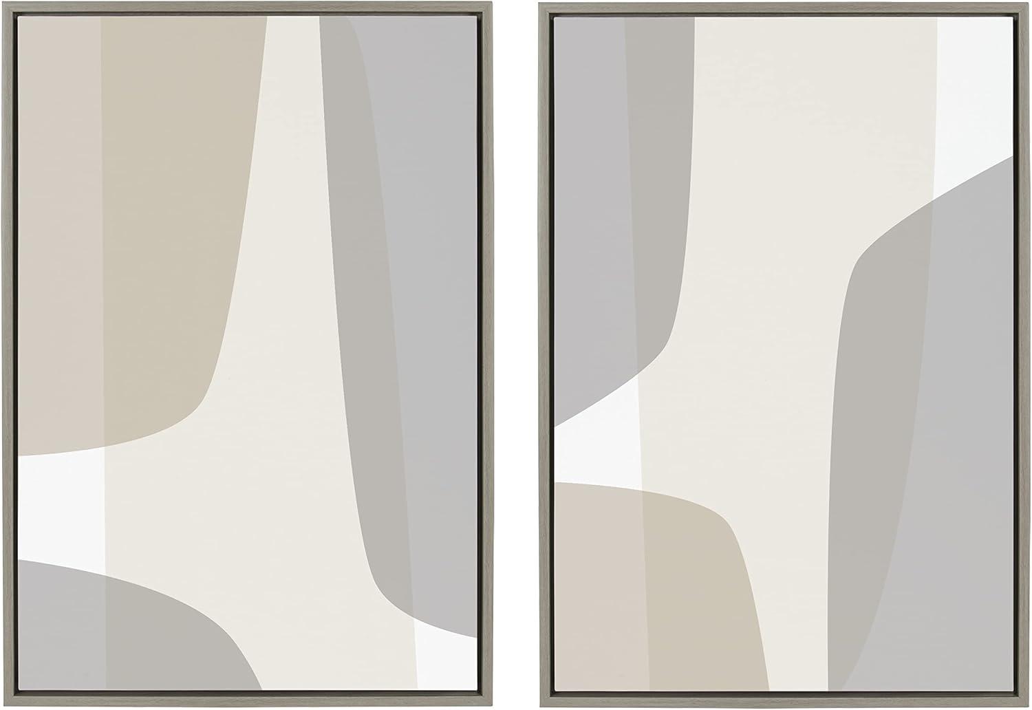 Kate and Laurel Sylvie Comforting Curves Abstract No 1 and No 2 Framed Canvas by The Creative Bunch Studio, 2 Piece 23x33, Gray