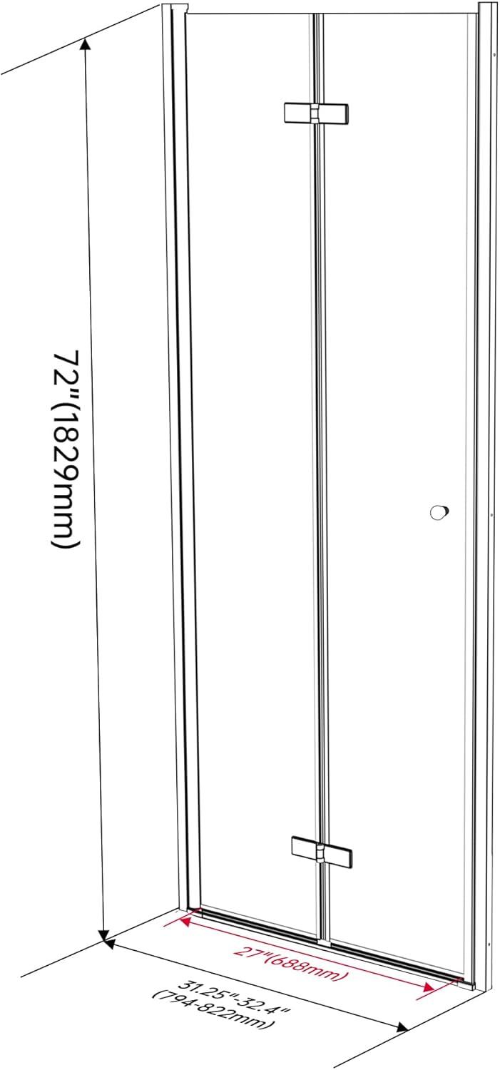 Bifold Shower Door, 31-32" W × 72" H Frameless Bathroom Glass Folding Shower Doors, Reversible Installation, 1/4" (6mm) Clear Tempered Glass Door for Walk-in Shower, Matte Black