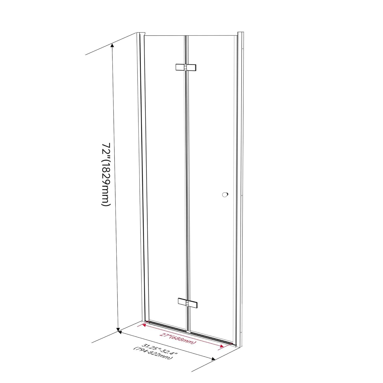 Bifold Shower Door, 31-32" W × 72" H Frameless Bathroom Glass Folding Shower Doors, Reversible Installation, 1/4" (6mm) Clear Tempered Glass Door for Walk-in Shower, Matte Black